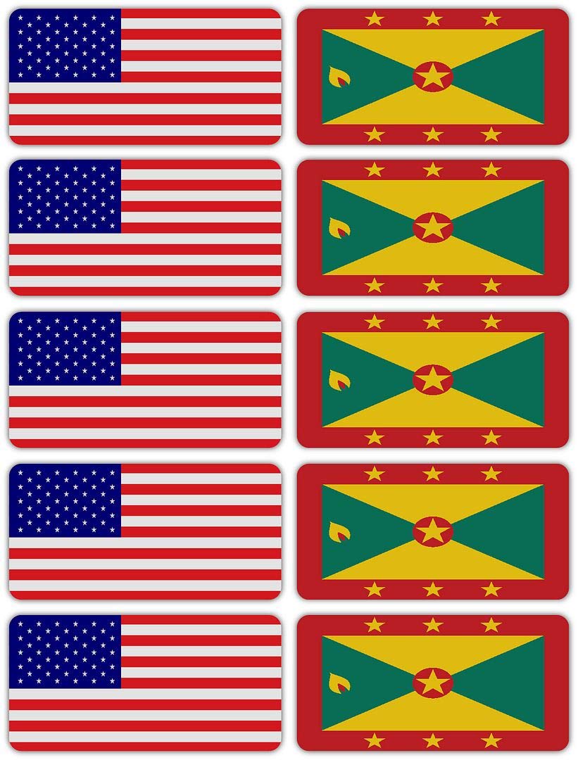 3M Reflective Grenada & US Flag Stickers (10-Pack) - High Visibility Safety Decals for Hard Hats, Helmets, Bikes & Toolboxes - Perfect for Construction Workers, Cyclists & Outdoor Enthusiasts