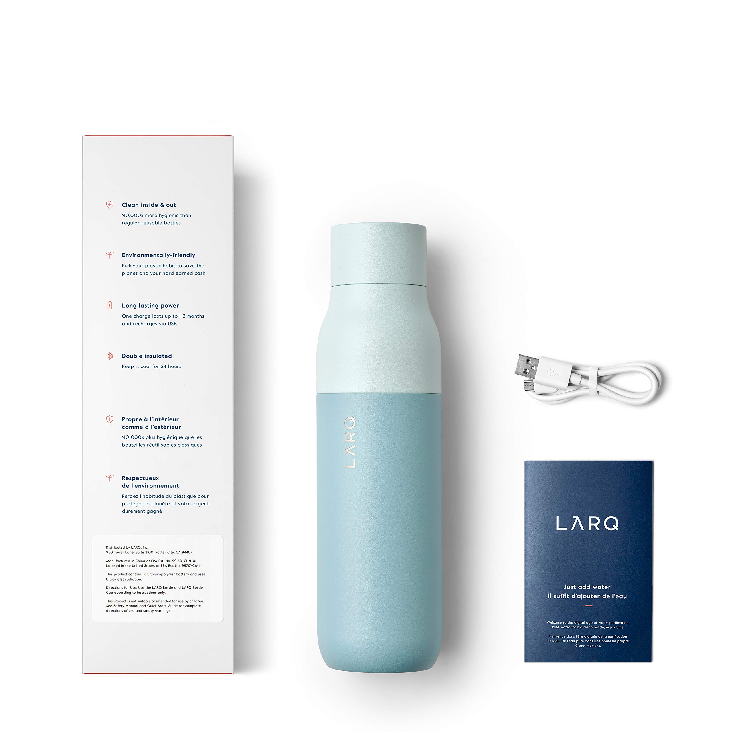 LARQ PureVis 17 oz Self-Cleaning Insulated Stainless Steel Water Bottle with UV Water Purifier | Award-Winning Design, Reusable & Travel Friendly, Seaside Mint | Perfect for Hiking, Gym & Everyday Hydration