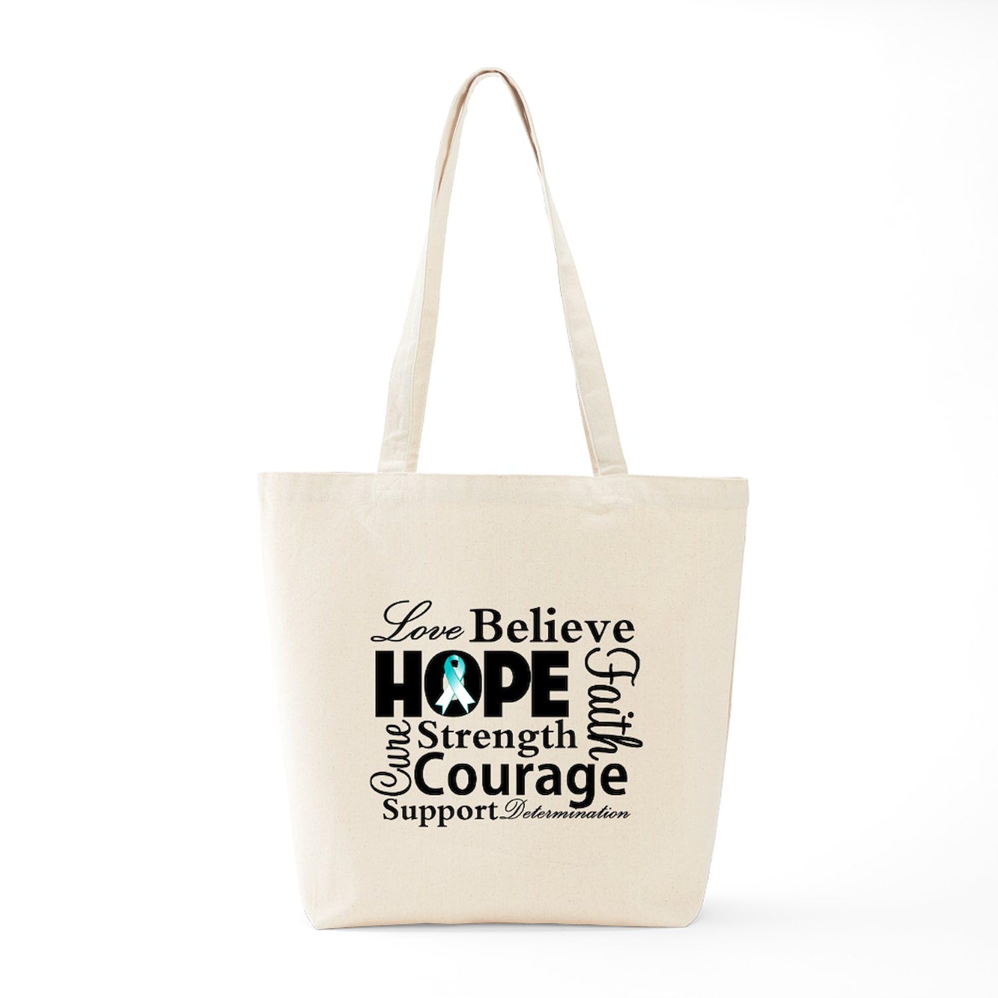 Cervical Cancer Hope Collage Tote Bag - Natural Canvas Reusable Shopping Bag for Women - Perfect for Groceries, Work, or Awareness Events