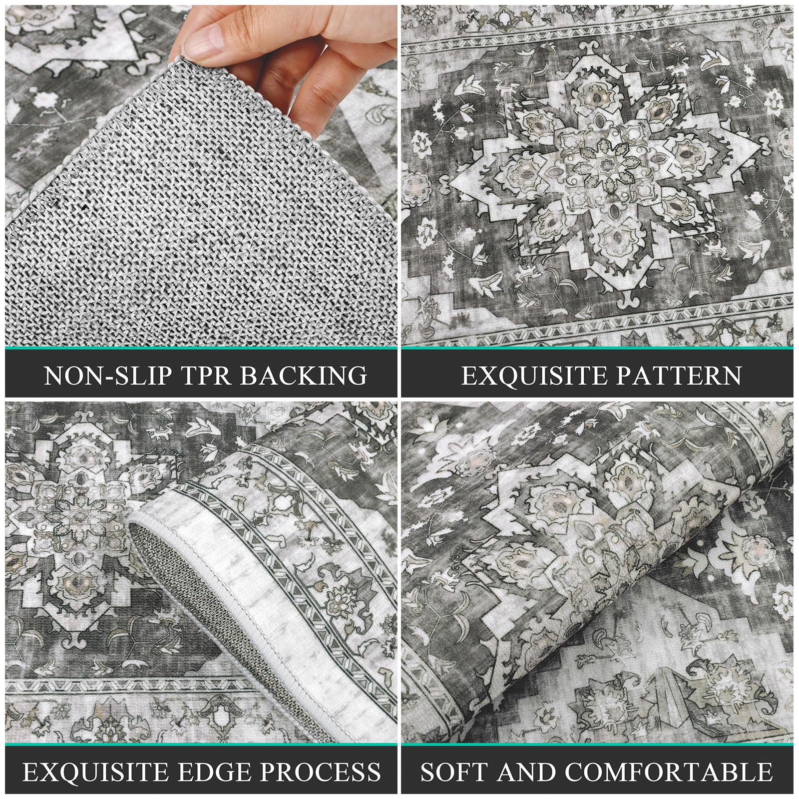 Bsmathom Boho Kitchen Rugs Sets 3 Piece with Runner - Non-Slip Washable Farmhouse Thin Rugs for Kitchen Floor, Hallway, Living Room, Office & Entryway - Perfect for Bohemian & Farmhouse Decor Styles