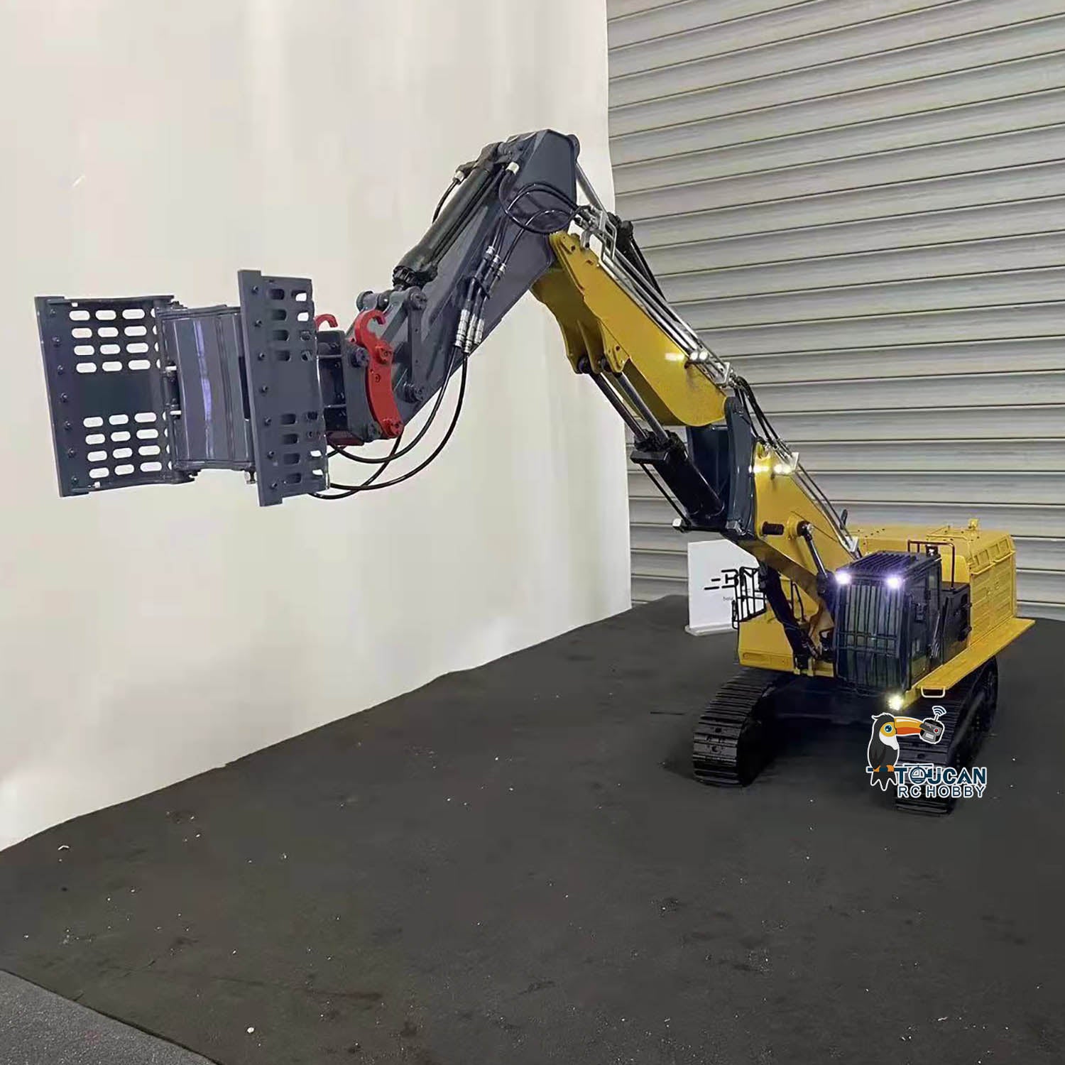 1/14 Scale RC Hydraulic Demolition Excavator Toy - 374 UHD 3-Section Boom RTR Digger with Flysky PL18EV Radio, Realistic Sound & Light System - Construction Site Simulation, Kids Outdoor Play, Collector's Model