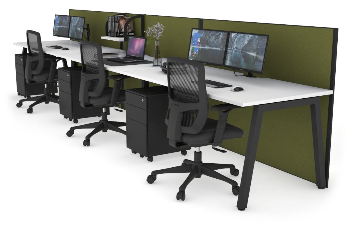 Horizon Quadro 3-Person Office Workstation - 1800L x 800W with Cable Management - Ideal for Collaborative Workspaces & Open Office Layouts