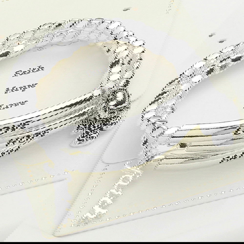 3PCS Faith Hope Love Message Religious Heart Charm Stretchable Bracelet - Inspirational Gifts for Women, Christian Jewelry for Daily Wear & Special Occasions