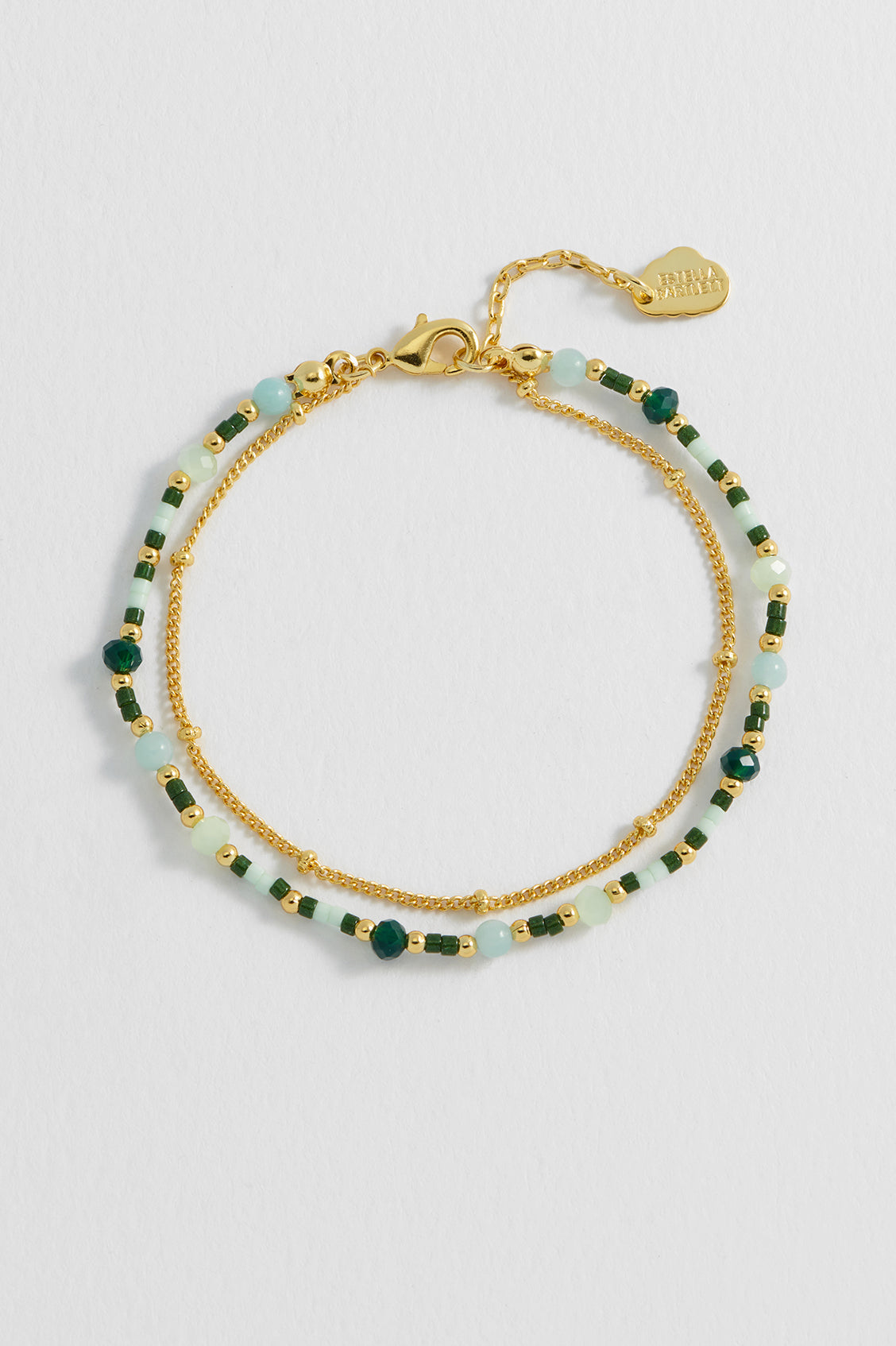 Mini Green Gemstone Duo Chain Bracelet - Elegant Adjustable Women's Jewelry for Casual Wear & Special Occasions