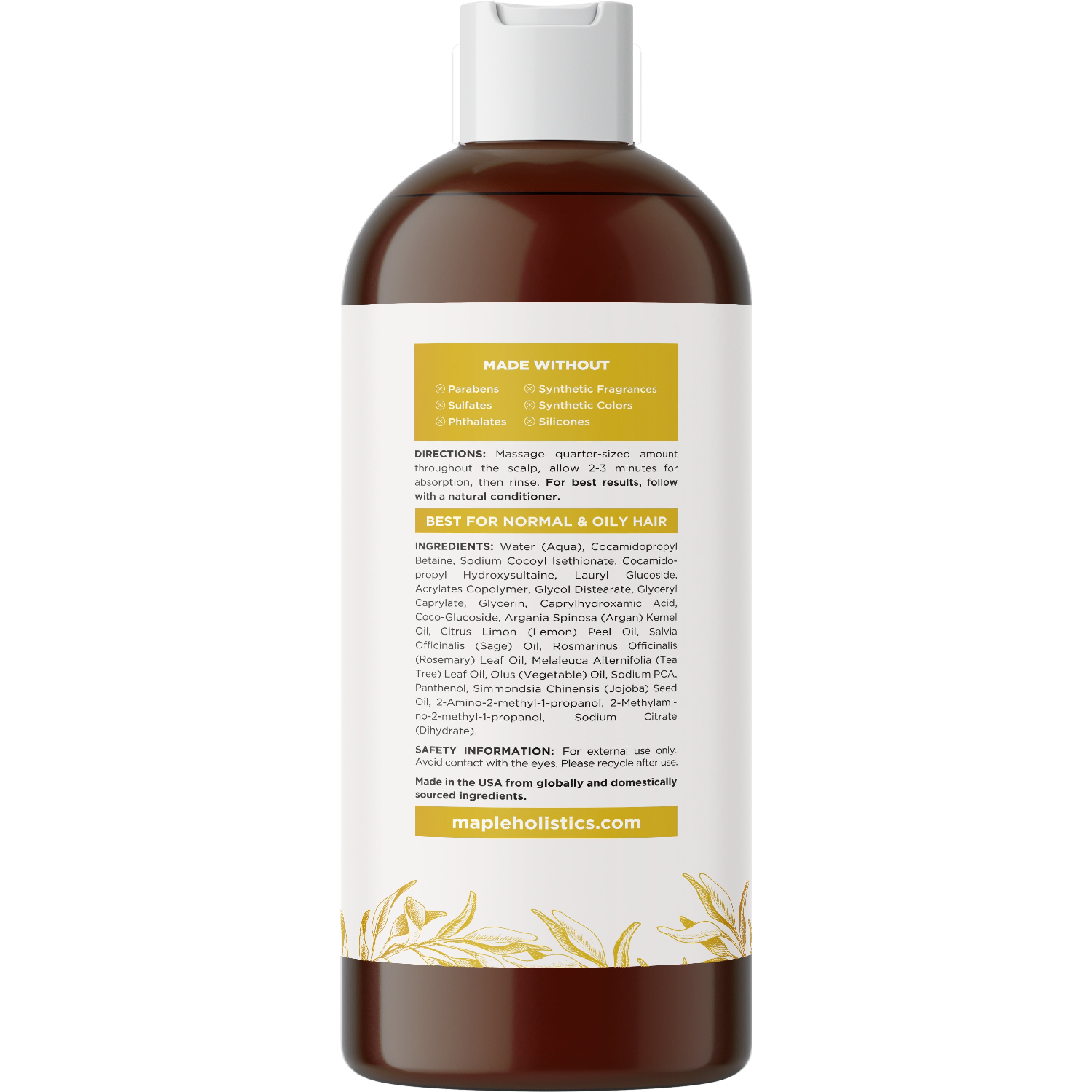Lemon Sage Shampoo for Hair Growth & Scalp Care - Natural Volumizing Shampoo for Dry Damaged Hair - Perfect for Daily Use & Salon Results at Home
