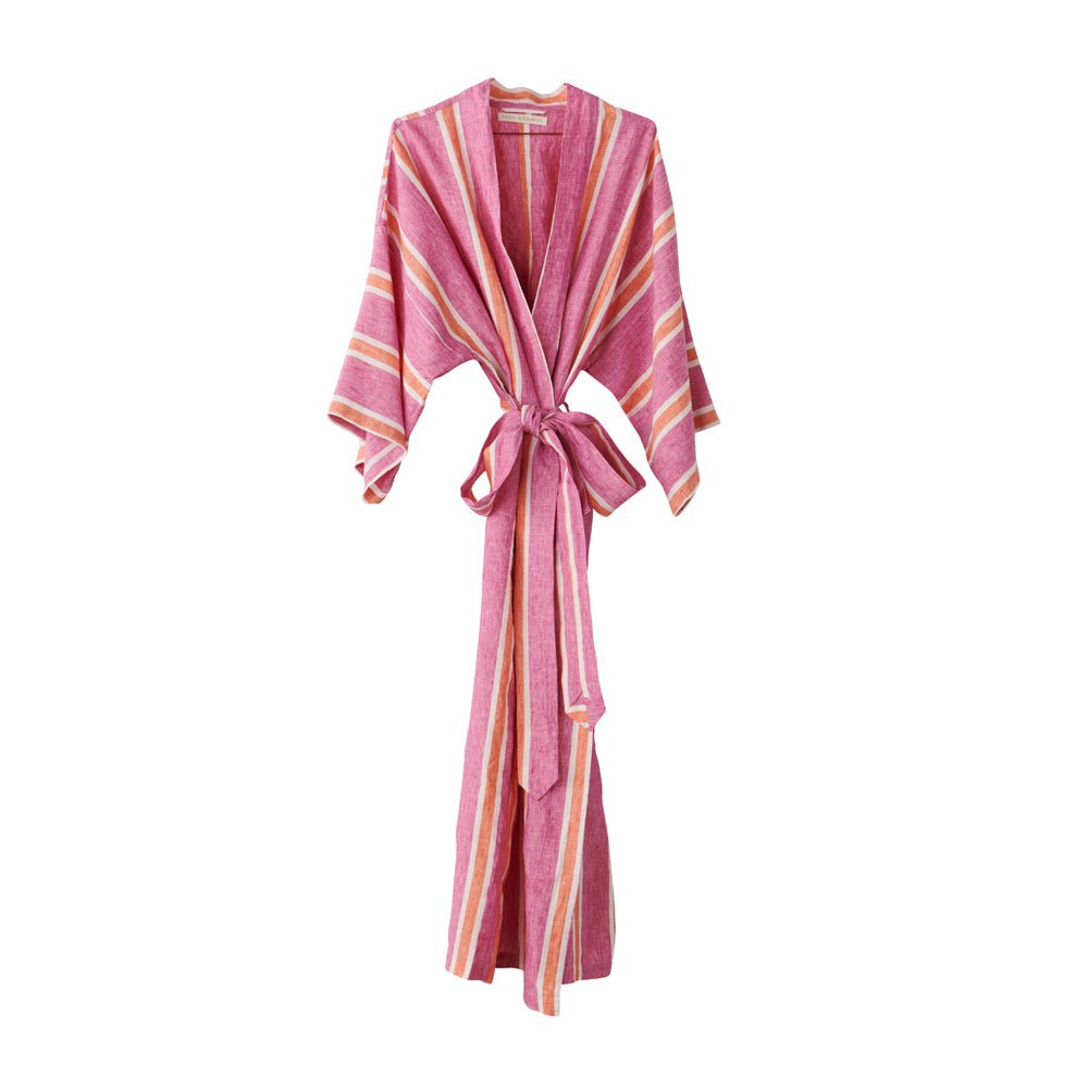 Wildberry Striped Linen Robe for Women - Soft Lightweight Kimono Style Bathrobe with Pockets - Perfect for Spa, Beach Cover-Up, and Lounging at Home