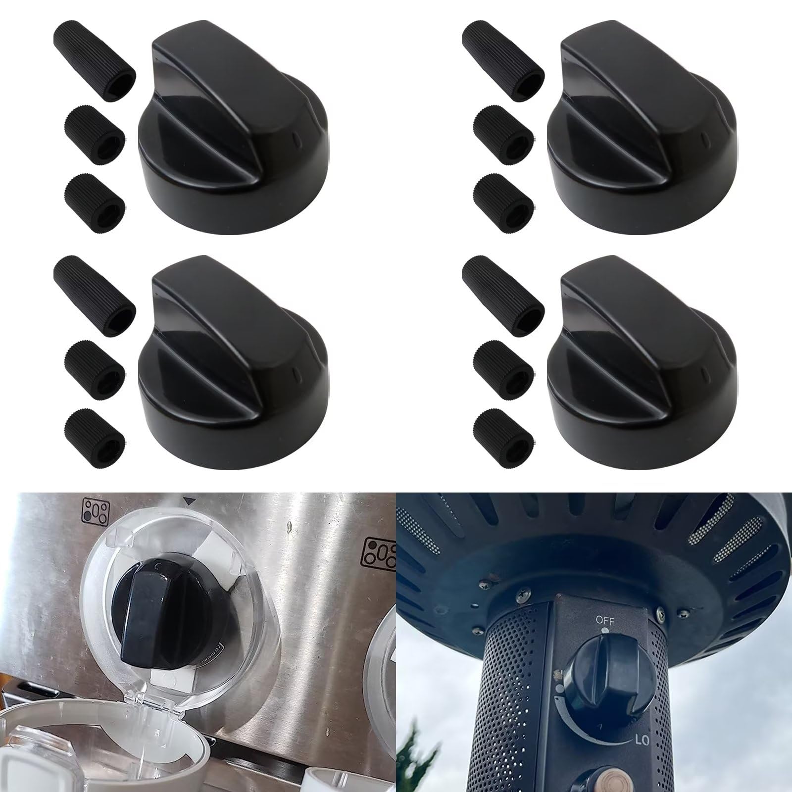 4 Pack Universal Gas Stove Control Knobs with 12 Adapters - Durable Plastic Replacement Knobs for Oven, Stove, Range - Perfect for Kitchen Appliance Repair & DIY Upgrades