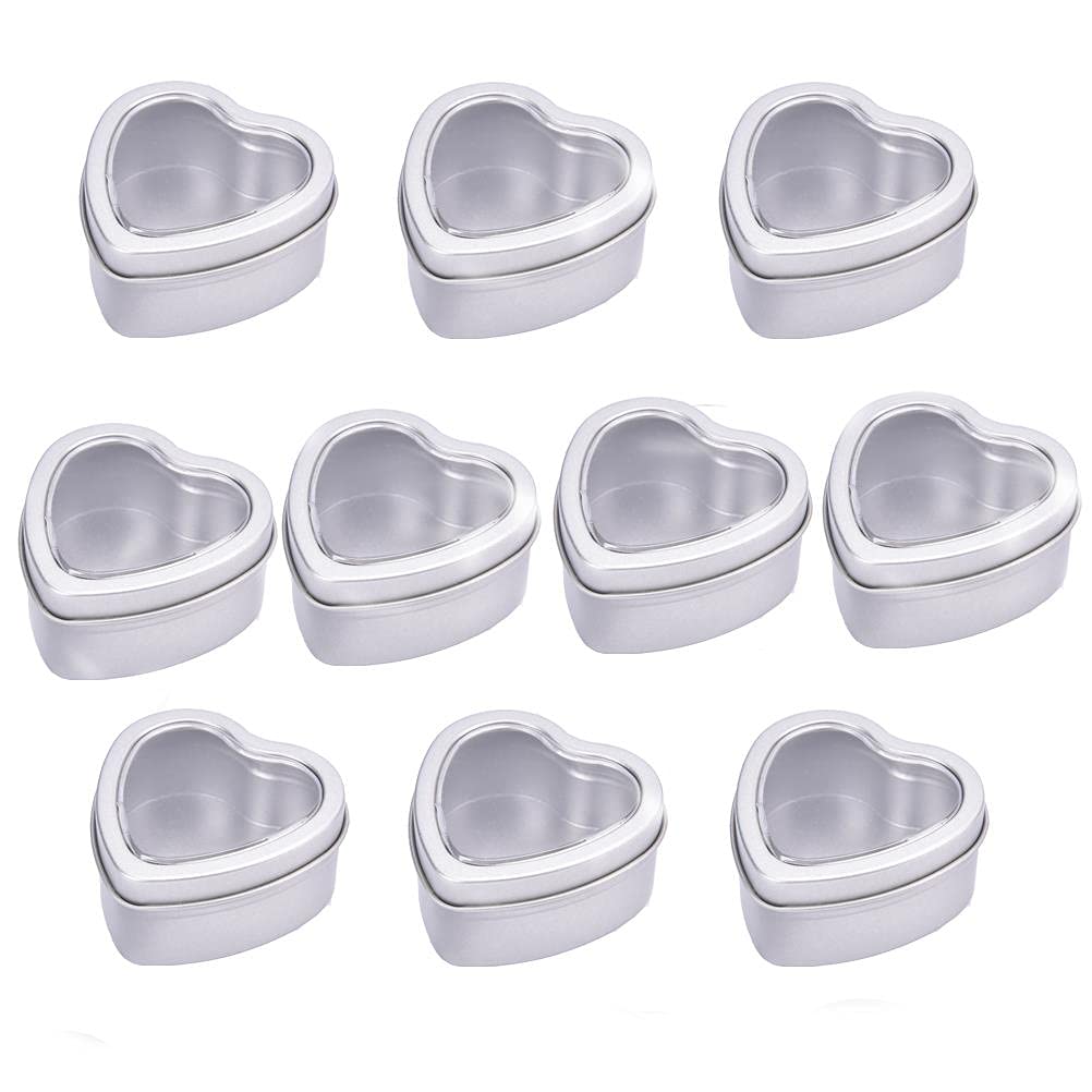 10 Pcs Heart Shaped Metal Storage Tins - Silver Empty Candle Candy Jewelry Box for Valentine's Gifts, Wedding Favors & Home Organization (Perfect for Chocolates, Treasures & Small Keepsakes)