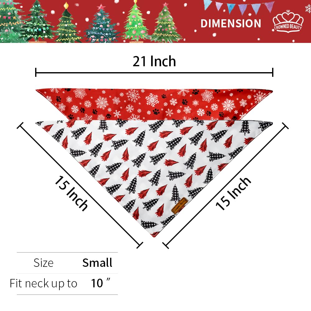 Christmas Dog Bandanas 2 Pack - Adjustable Holiday Plaid Reversible Scarves for Small Dogs & Pets | Snow Tree Pattern | Perfect for Christmas Photos, Parties & Festive Outfits (DB01-S)