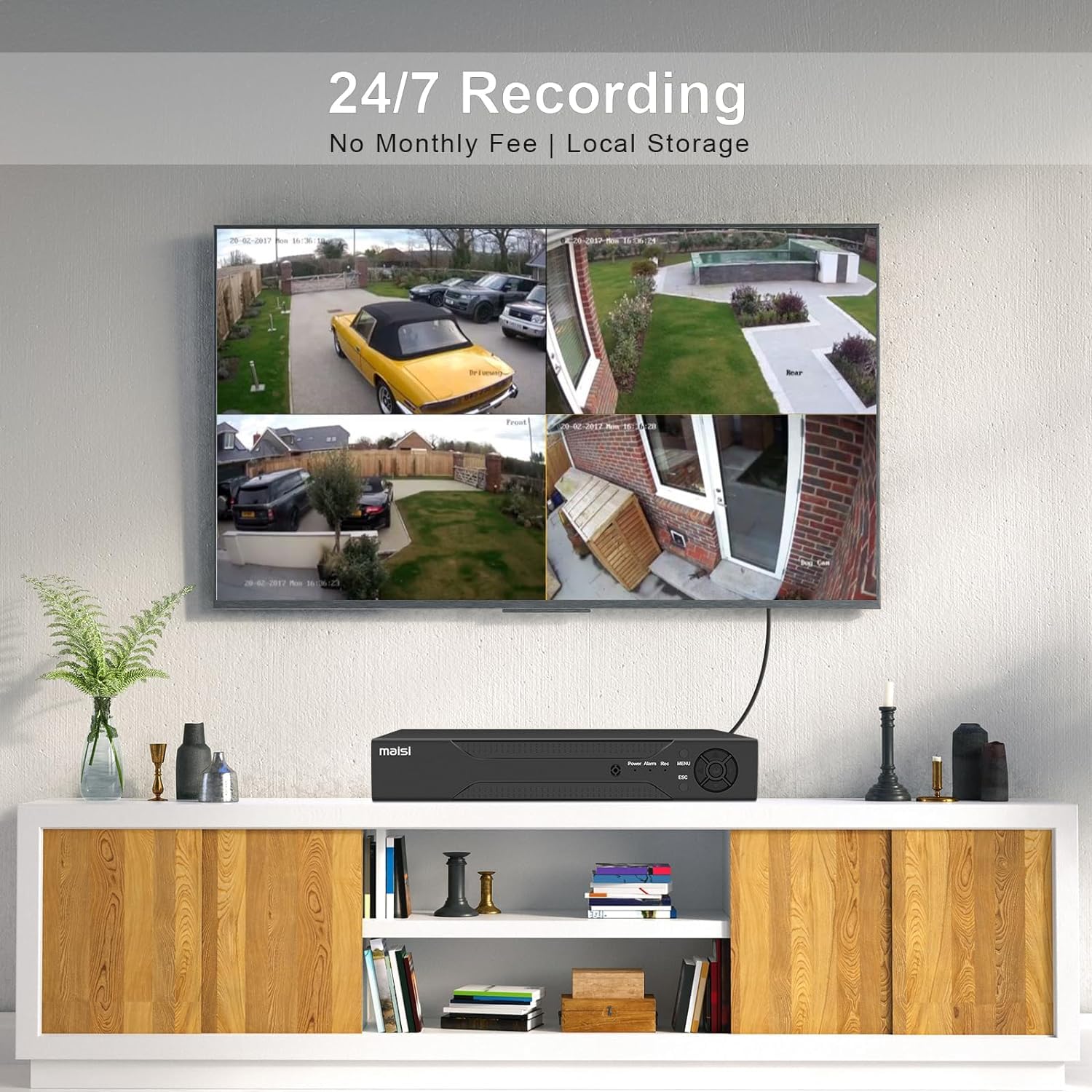 Maisi 1080p HD CCTV Security Camera System - 8 Channel DVR with 4x 2MP Weatherproof Bullet Cameras for Indoor/Outdoor Use | Night Vision, Mobile/PC Remote Access, Motion Alerts, No HDD Included | Ideal for Home Security, Business Surveillance & Property Monitoring