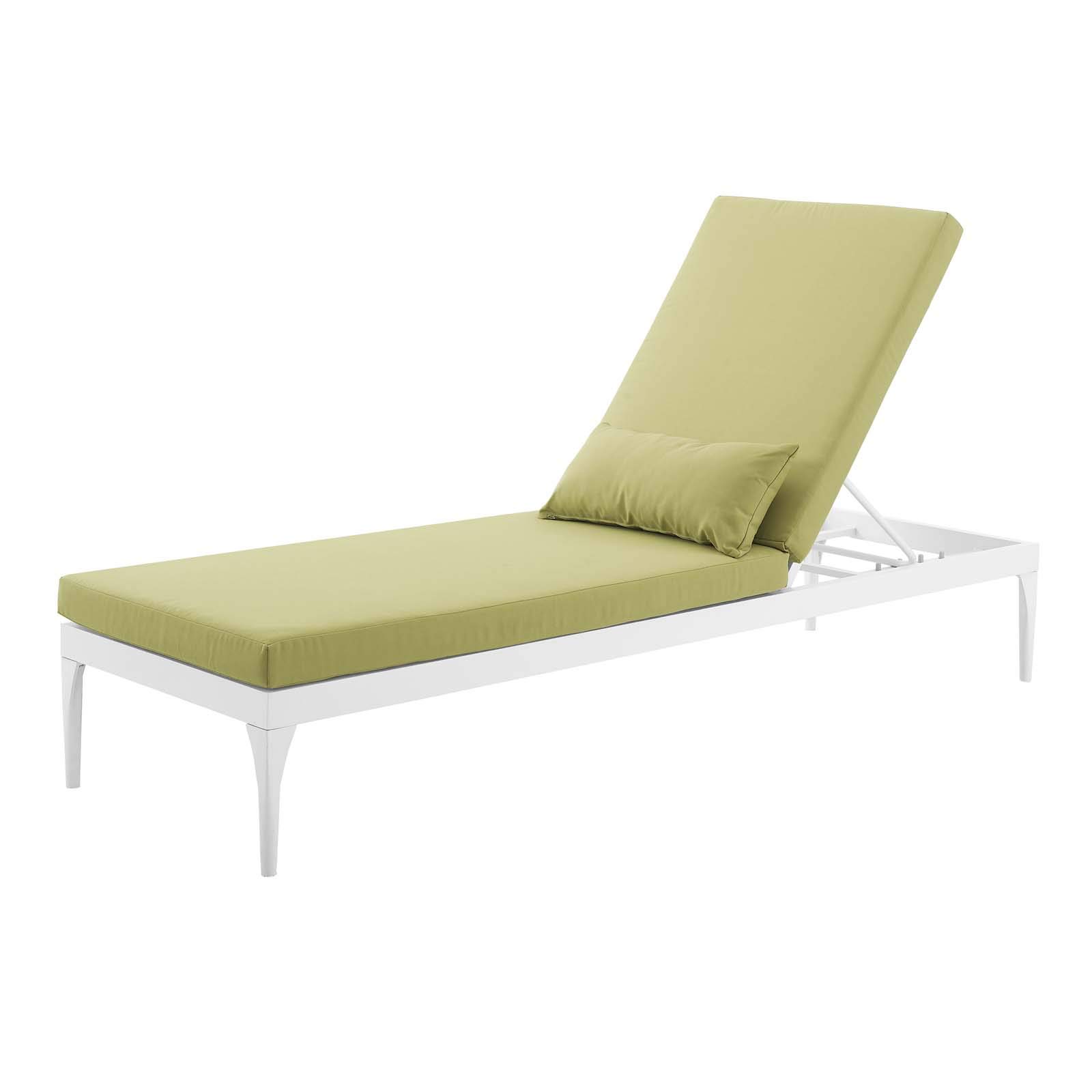 Modern Outdoor Patio Chaise Lounge Chair - Waterproof Fabric & Lightweight Aluminum Frame - Green & White - Perfect for Garden, Balcony, Poolside Relaxation