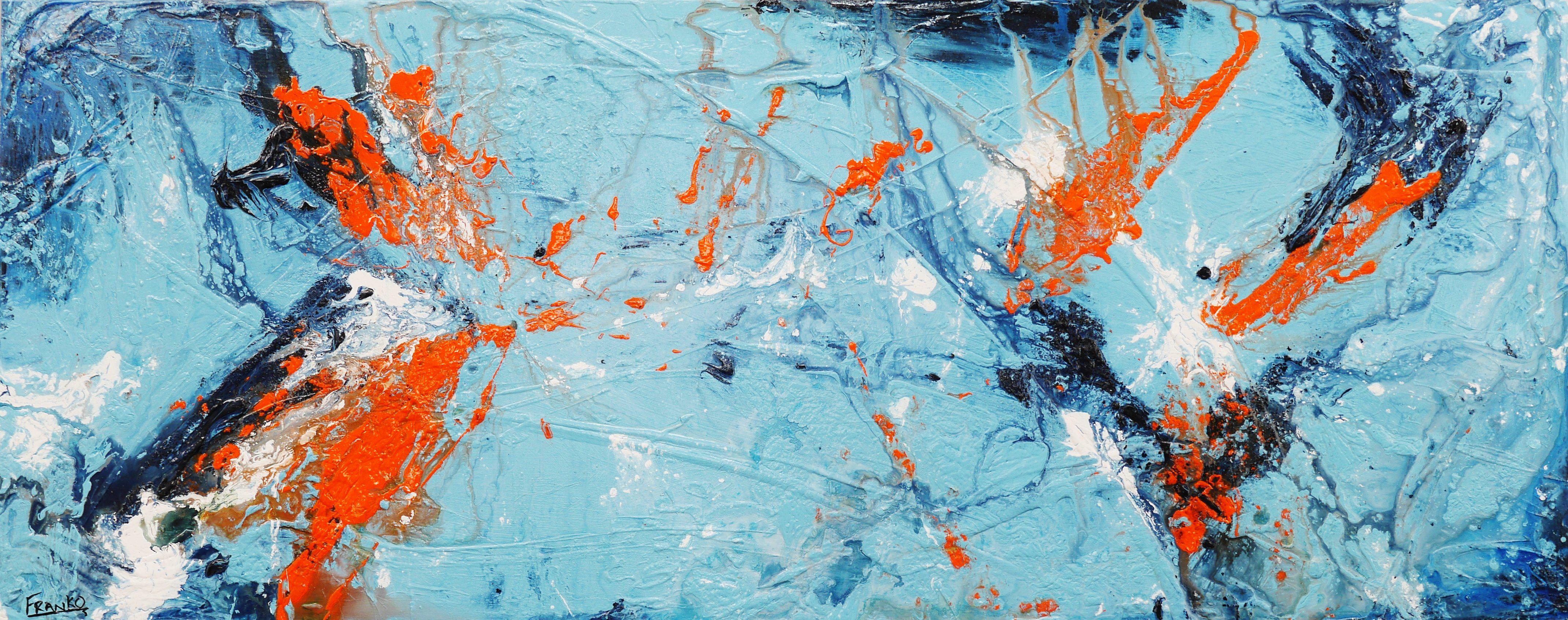 Paradise Blu 200cm x 80cm Blue and Orange Abstract Canvas Art - Modern Wall Decor for Living Room, Bedroom & Office
