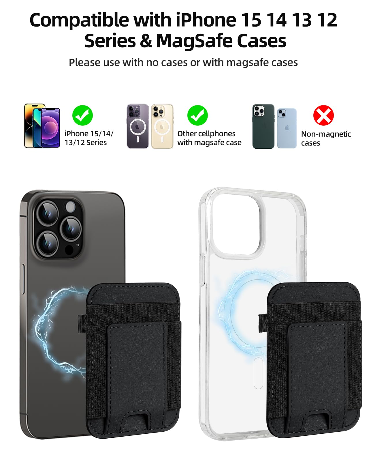 Magnetic Wallet for iPhone 16/15/14/13/12 Series - Slim Vegan Leather Magsafe Card Holder with Strong Magnet (Holds 7 Cards, 2 Slots) - Perfect for Everyday Use, Travel & Contactless Payments