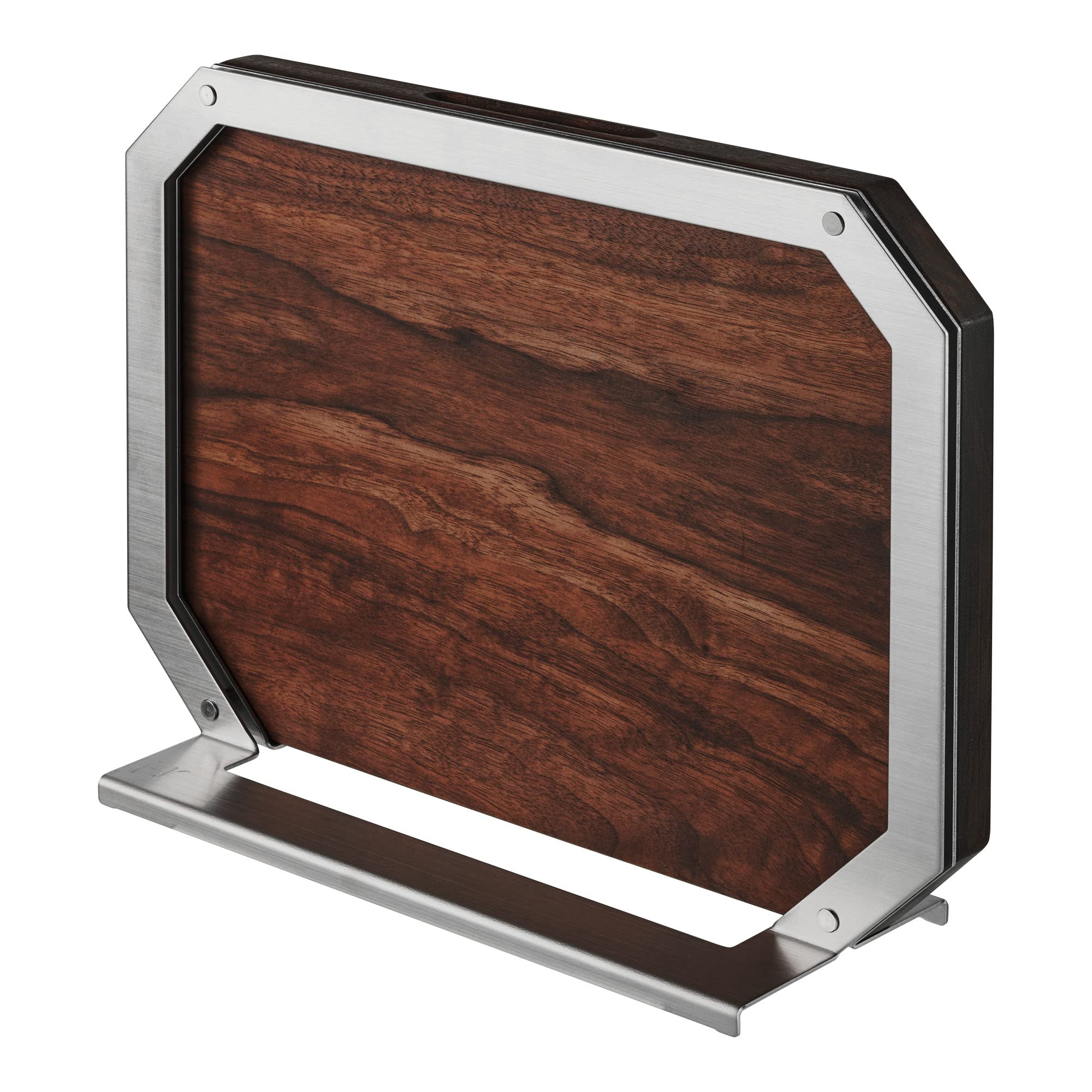 Heriter Solid Walnut Octagonal Wood Cutting Board with Stainless Steel Stand - Modern Kitchen Serving Board for Charcuterie, Cheese & Bread - Easy to Clean & Store - Perfect for Entertaining & Daily Use