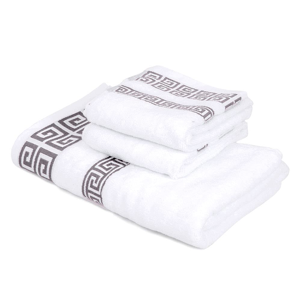Premium 100% Cotton Highly Absorbent Embroidered Bath Towel Set - 3 Piece Luxury Hotel & Spa Quality Towels (1 Bath Towel + 2 Hand Towels) - Extra Thick & Soft for Beach, Pool, Gym & Home Use