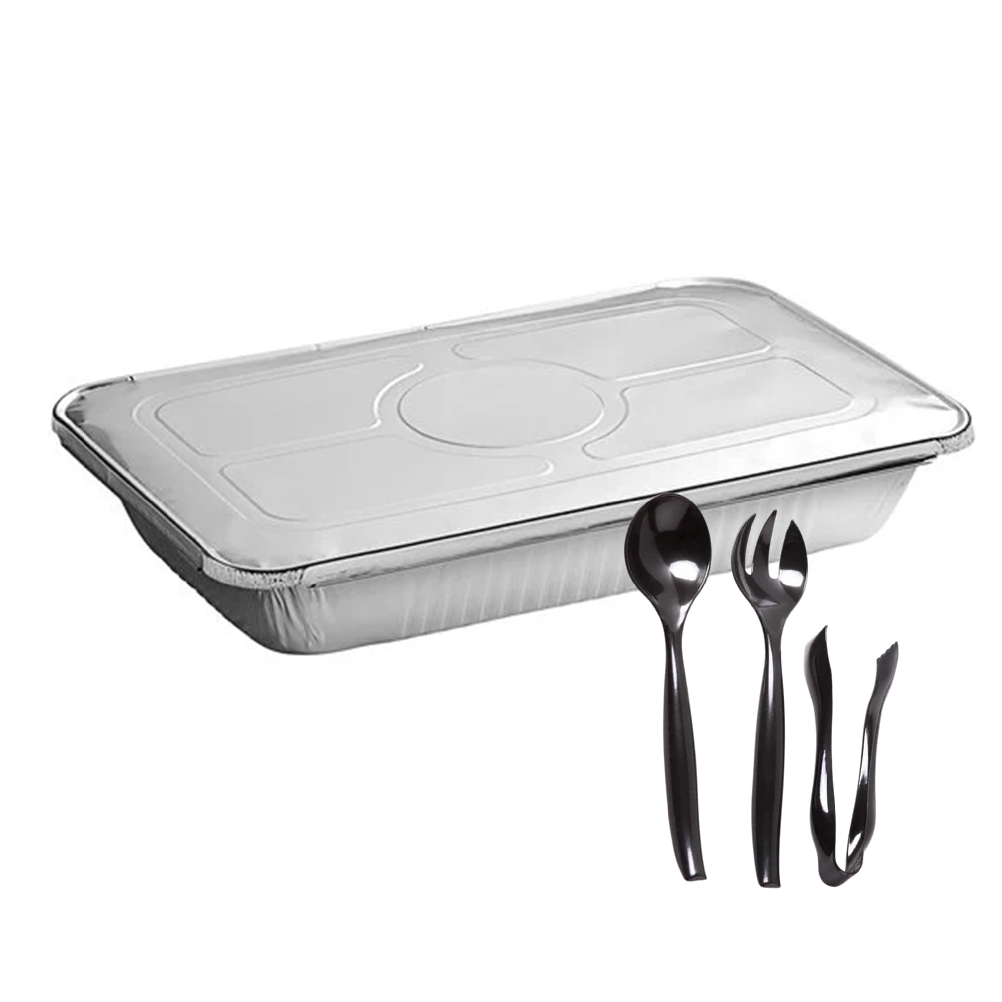 100-Pack Aluminum Disposable Full Size Shallow Pans with Lids - Perfect for Food Prep, Catering & Meal Storage - Includes 24 Free Serving Utensils - Ideal for Parties, Events & Restaurant Takeout