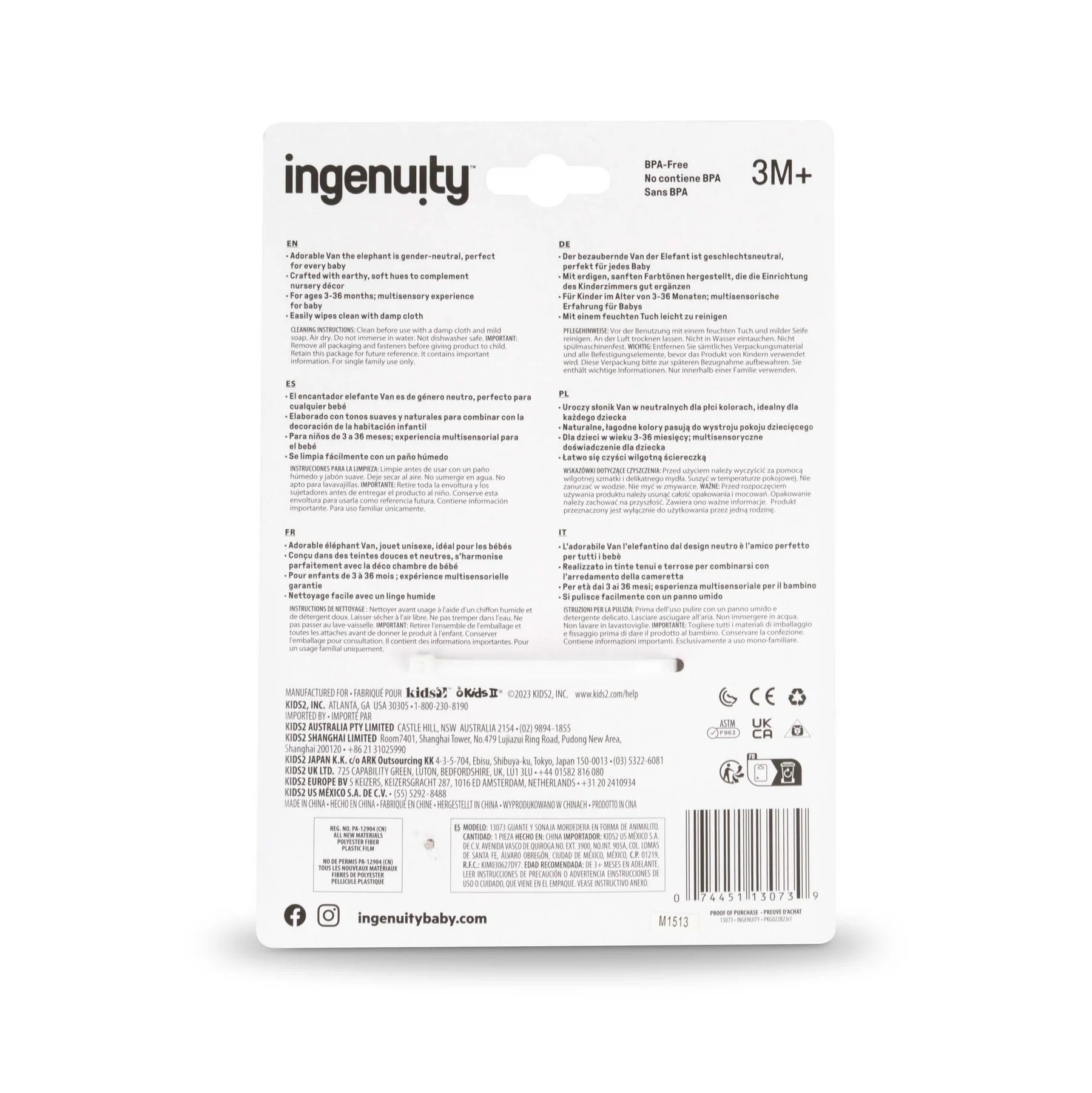 Ingenuity Van the Elephant Baby Teething Mitt & Rattle - Soothing Teether Toy for Infants, Soft Chewable Mitten with Rattle Sound for Newborns & Toddlers - Perfect for Teething Relief, Sensory Play & On-the-Go Comfort