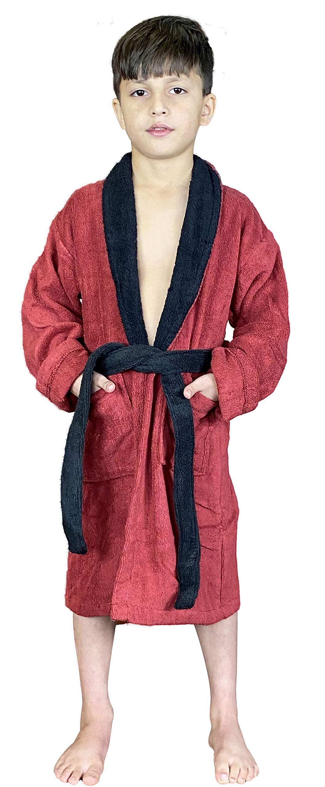 Kids Terry Cloth Robe - Soft Shawl Collar Bathrobe for Boys & Girls - After Bath & Lounge Wear