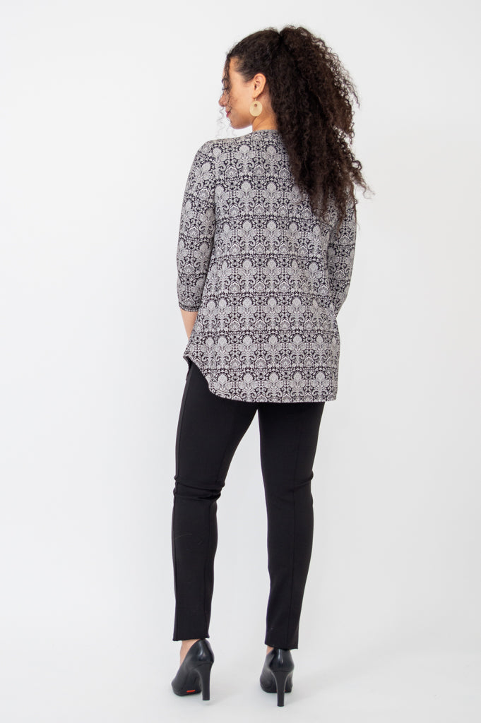Jazz 3/4 Sleeve Women's Top - Soft Bamboo Fabric with Demask Print - Perfect for Casual Wear, Office Outfits & Summer Fashion