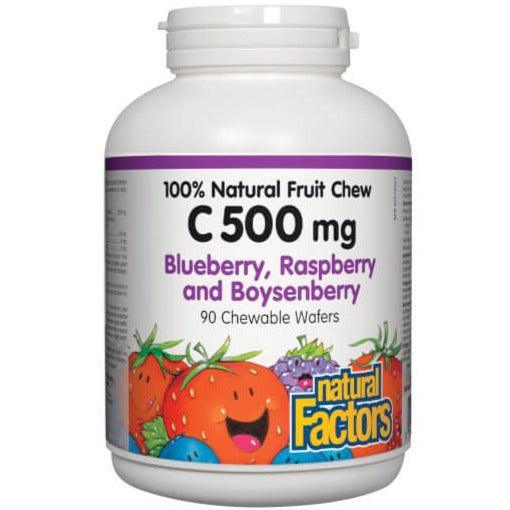 Natural Factors Vitamin C 500mg Chewable Wafers with Blueberry, Raspberry & Boysenberry - 90 Count | Immune Support & Antioxidant Boost for Adults & Kids | Perfect for Travel, Work & Daily Wellness