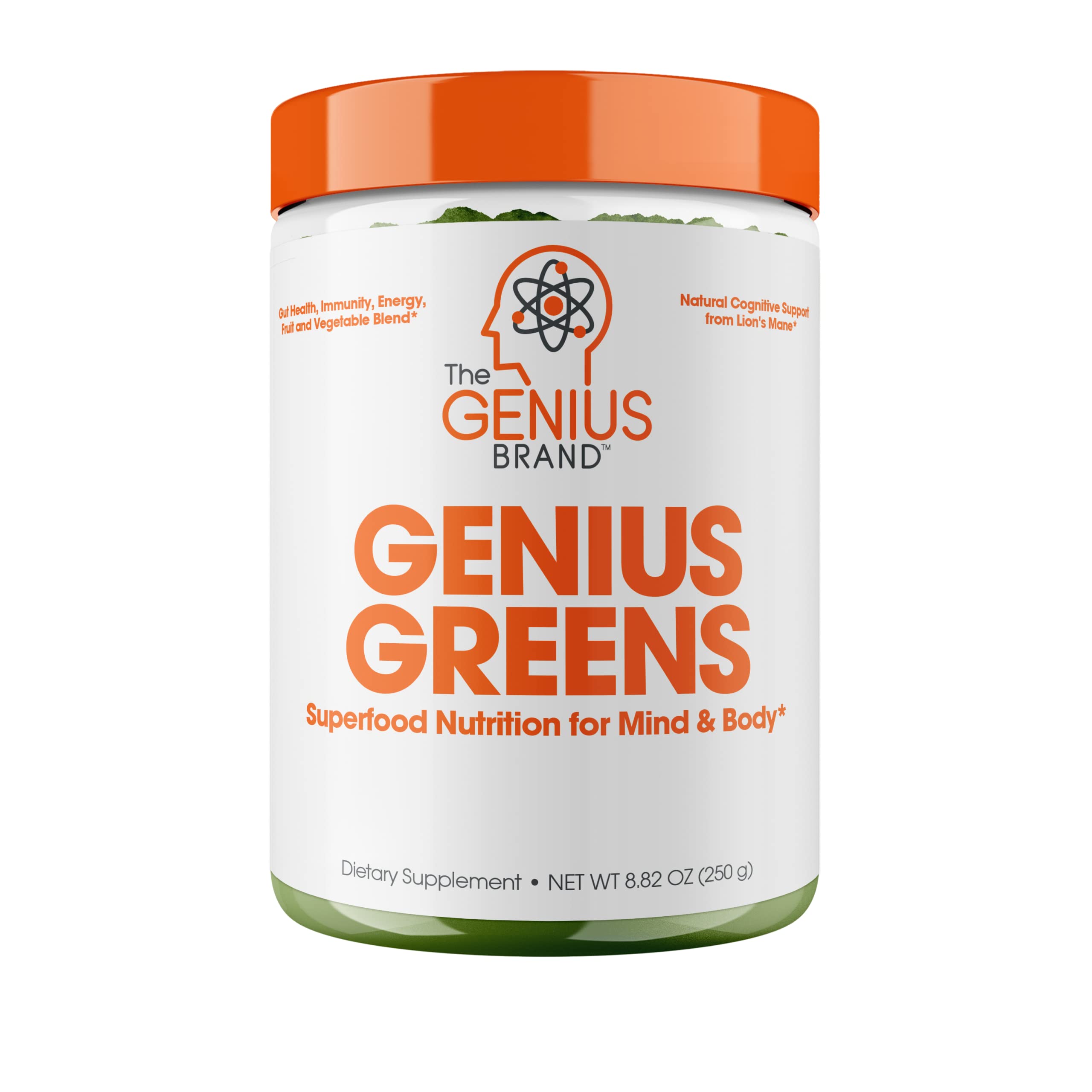 The Genius Brand - Organic Super Greens Superfood Powder with Spirulina, Lion's Mane, Kale & Spinach - Nootropic Supplement for Energy, Immunity & Brain Health - Antioxidant-Rich Juice & Smoothie Mix for Workouts, Detox & Daily Wellness