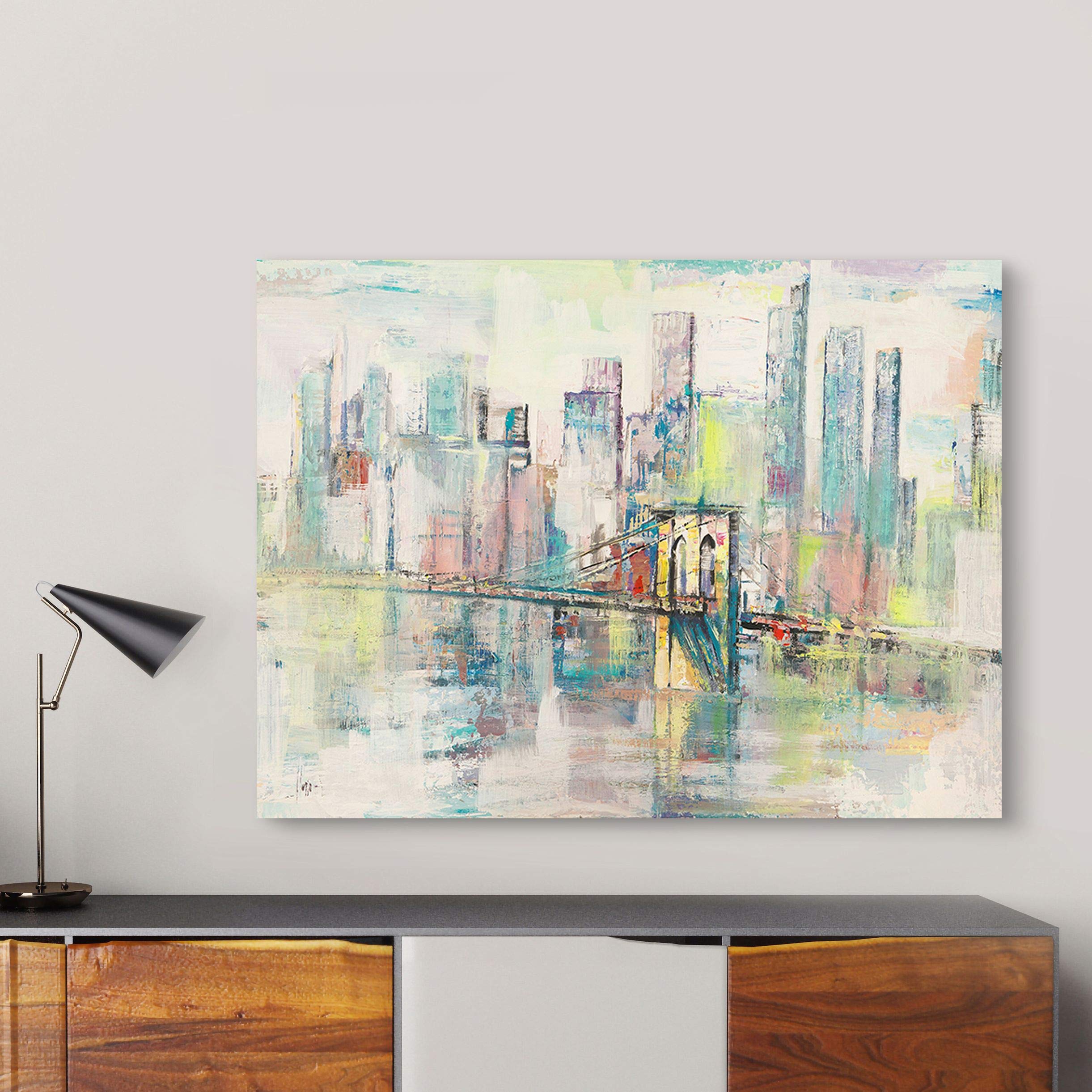 Abstract City Canvas Art Print - 'Morning in Manhattan' by Luigi Florio - 70x50 cm Wall Decor for Living Room, Office & Bedroom