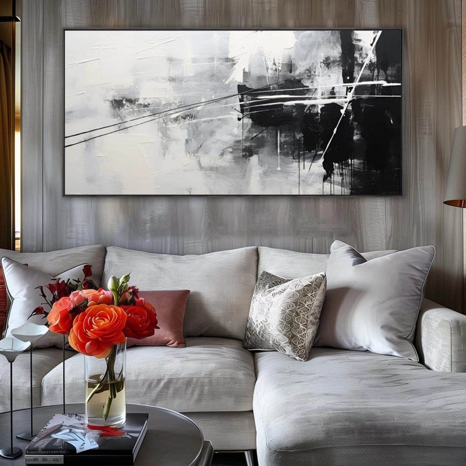 Modern Black and White Abstract Textured Wall Art Canvas Print #MZ141 - Perfect for Living Room, Bedroom, or Office Decor