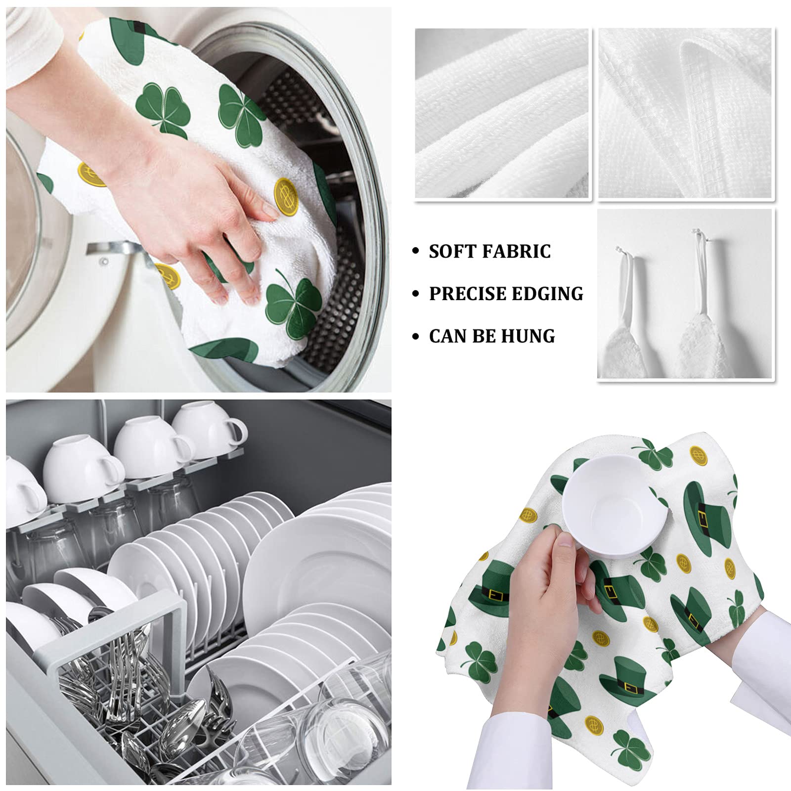 Happy St. Patrick's Day Kitchen Towels Set of 2 - 16x28 Inch Soft Cotton Dish Cloths, Tea Towels & Bar Towels for Cooking, Cleaning & Decor - Perfect for Irish-Themed Parties & Home Kitchen Use