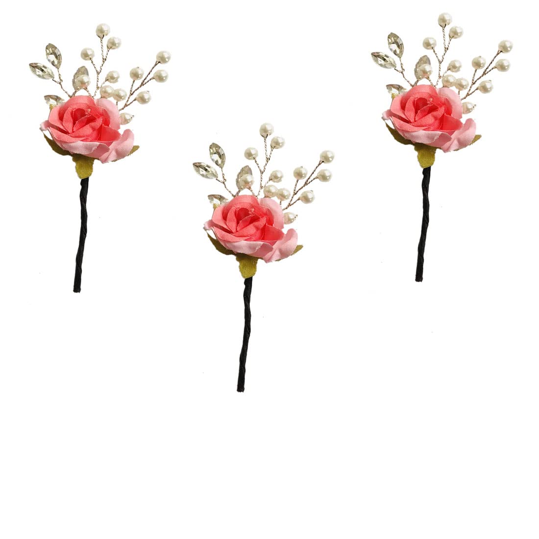 Arooman 3-Pack Pink Artificial Flower Hair Clips for Women & Girls - Elegant Hair Accessories for Weddings, Parties & Everyday Wear M12191052