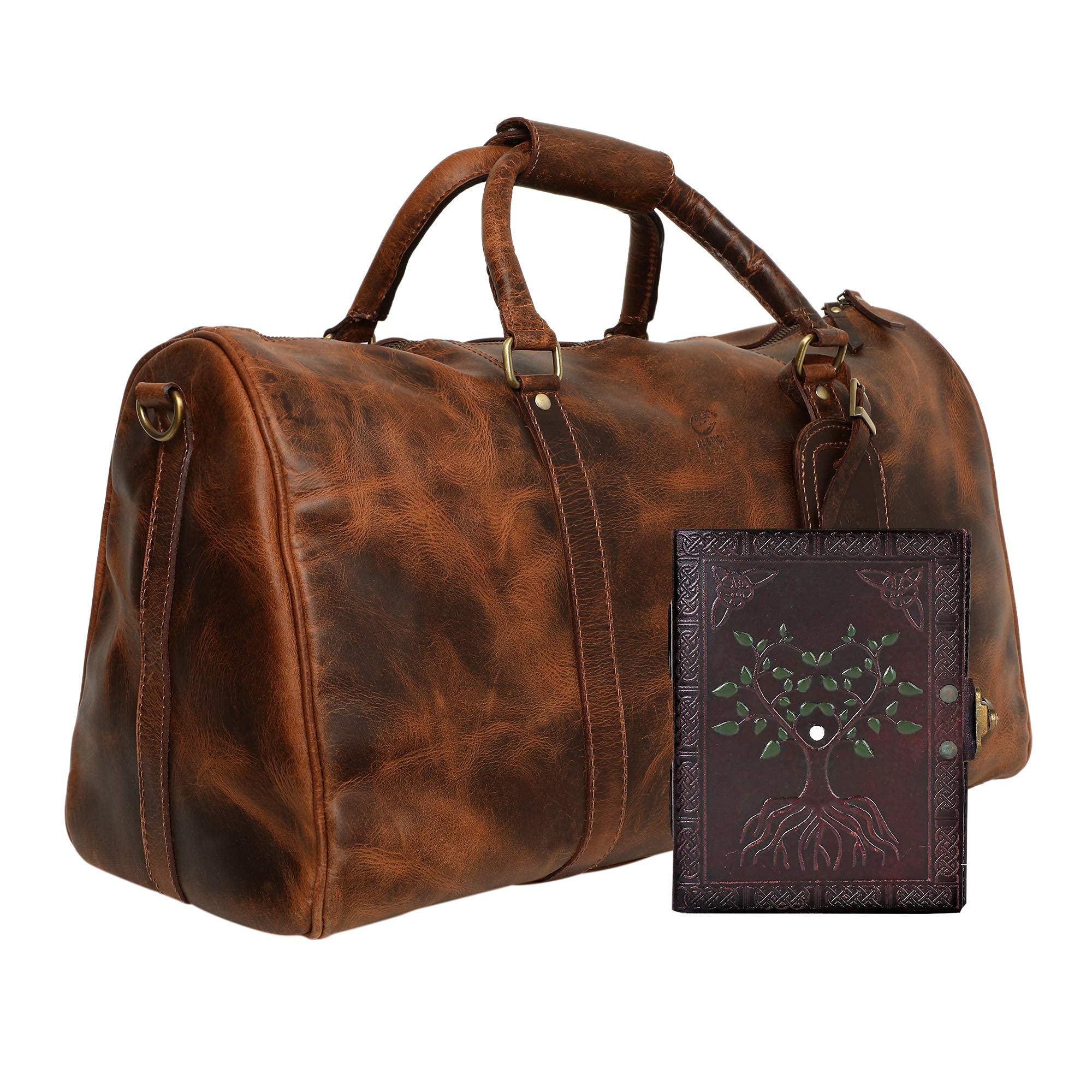 Premium Leather Duffel Bag & Tree of Life Journal Set - Stylish Travel Accessories for Men & Women | Perfect for Business Trips, Weekend Getaways & Adventure Travel