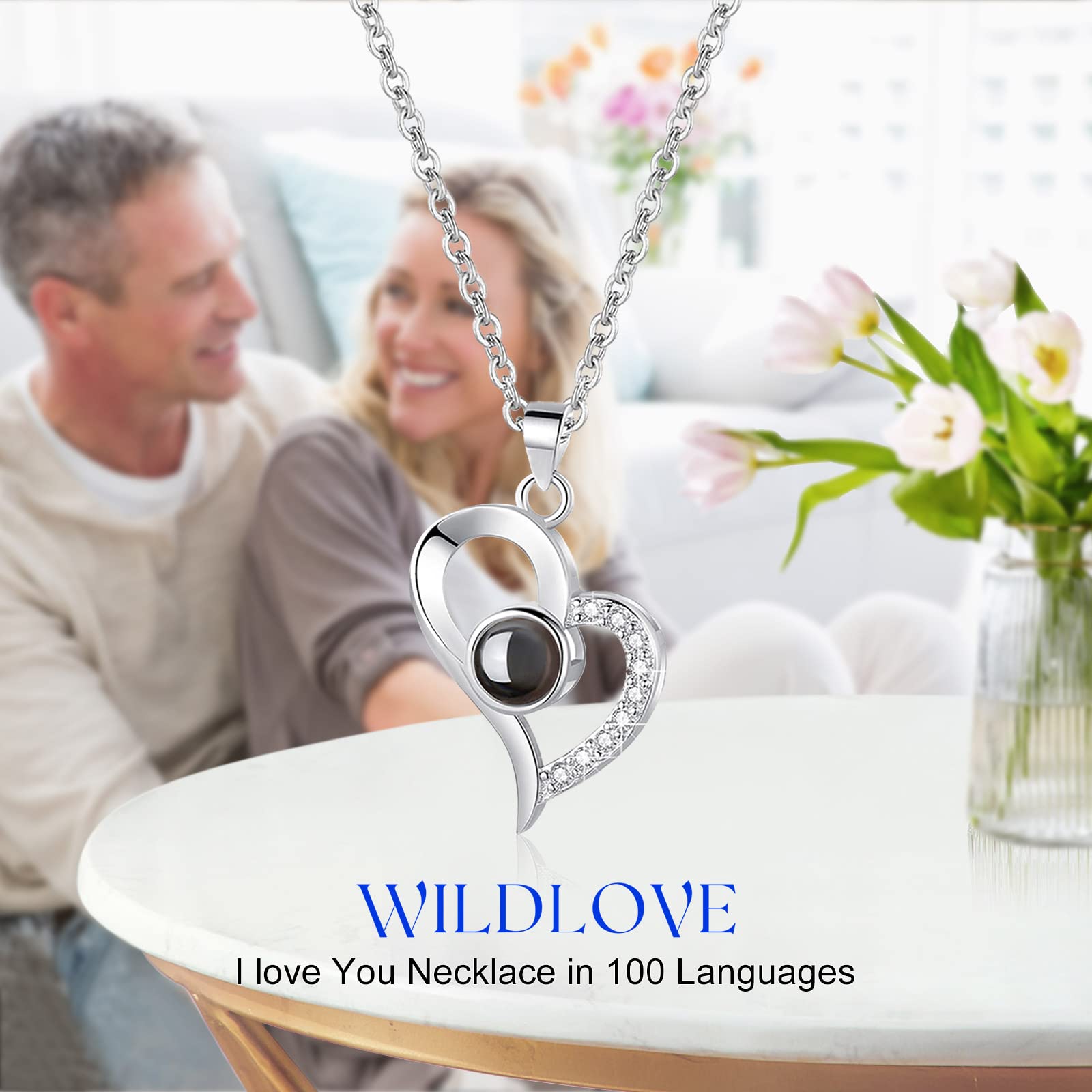 WILDLOVE Preserved Real Rose with 'I Love You' Necklace - Valentine's Day Gifts for Her, Mom, Wife, Girlfriend | Anniversary & Birthday Present for Women | Romantic Keepsake for Special Occasions