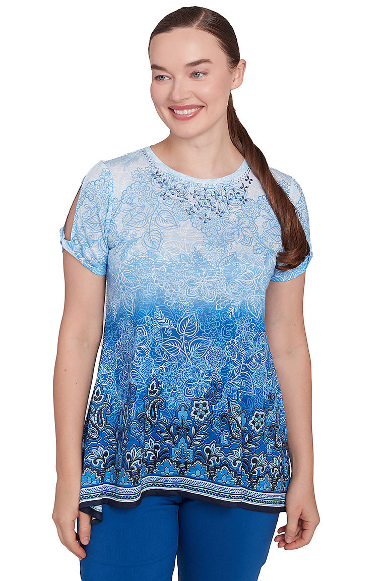 Petite Tinted Tides Jeweled Shark Bite T-Shirt for Women | Trendy Graphic Tee | Perfect for Casual Wear, Beach Outings & Summer Fashion