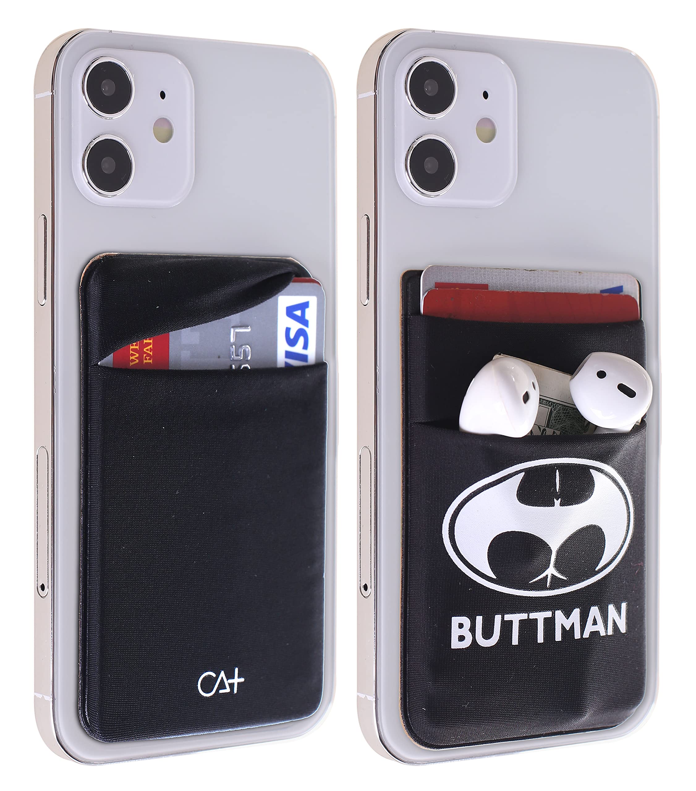 Stick-On Phone Wallet Card Holder - Durable Adhesive ID & Credit Card Sleeve for iPhone & Android (Black/Buttman Design) | Perfect for Hands-Free Shopping, Travel & Everyday Use