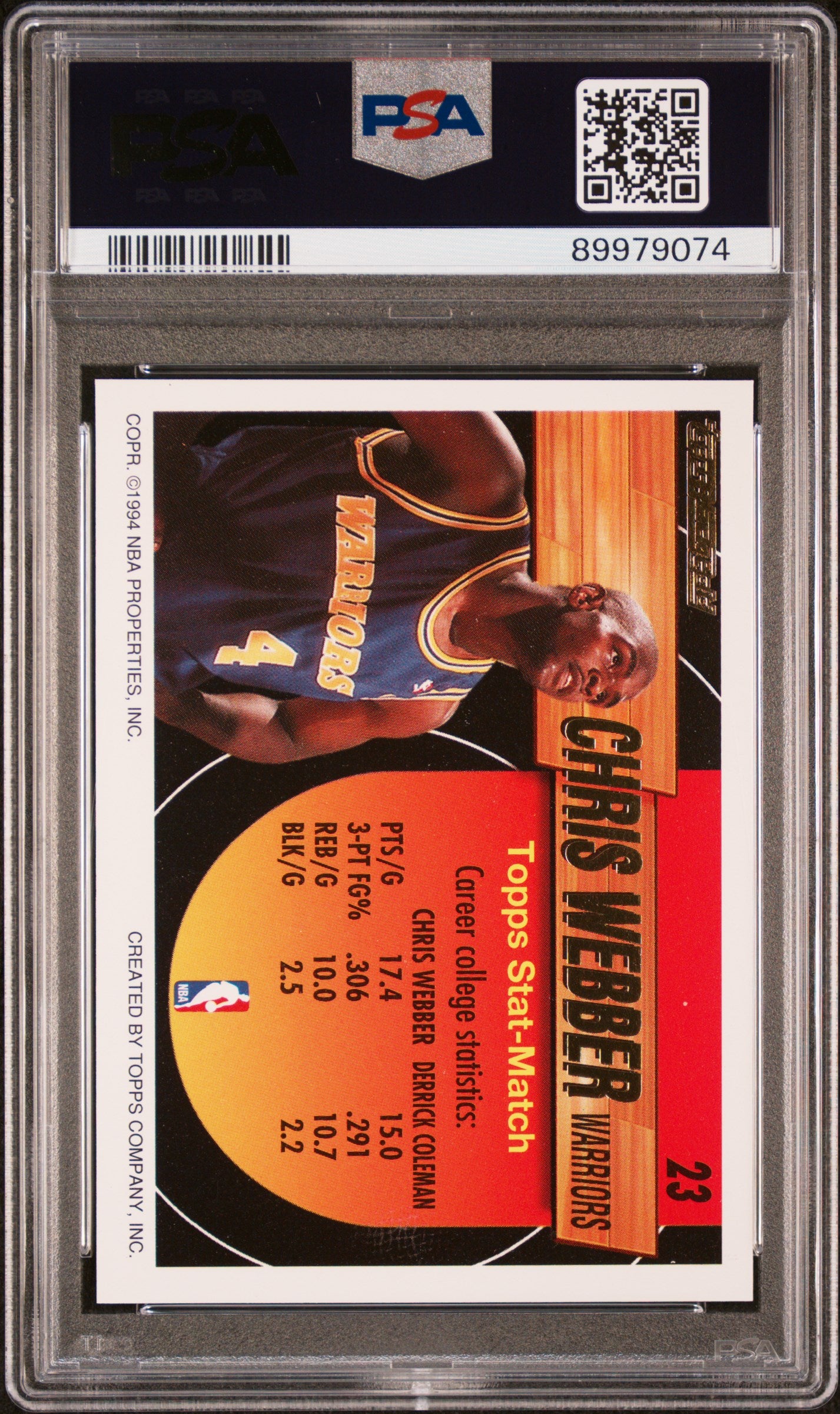1993 Topps Black Gold Chris Webber #23 PSA 9 Rookie Basketball Card - Perfect for Collectors & Sports Memorabilia Displays