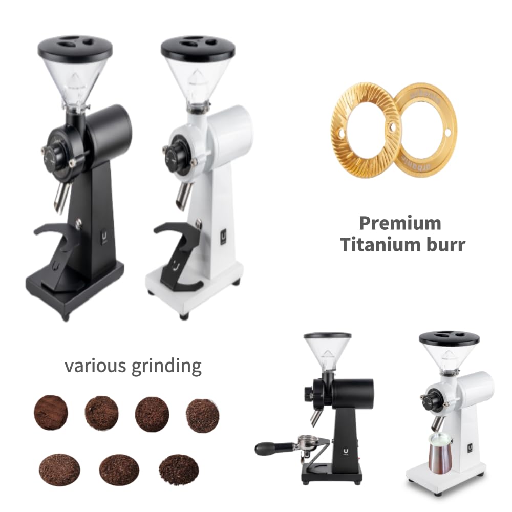 Urbanic 080 Electric Coffee Grinder - 60mm Titanium Flat Burr, 100-Step Precision Grind, 110-220V (White) | Perfect for Espresso, French Press & Pour Over | Made in Korea