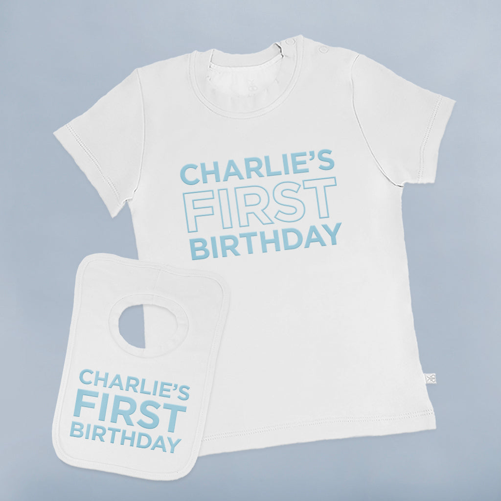 Personalized First Birthday Short Sleeve T-Shirt and Bib Set for Baby Boy or Girl - Perfect for Birthday Photos, Cake Smash, and Special Celebrations