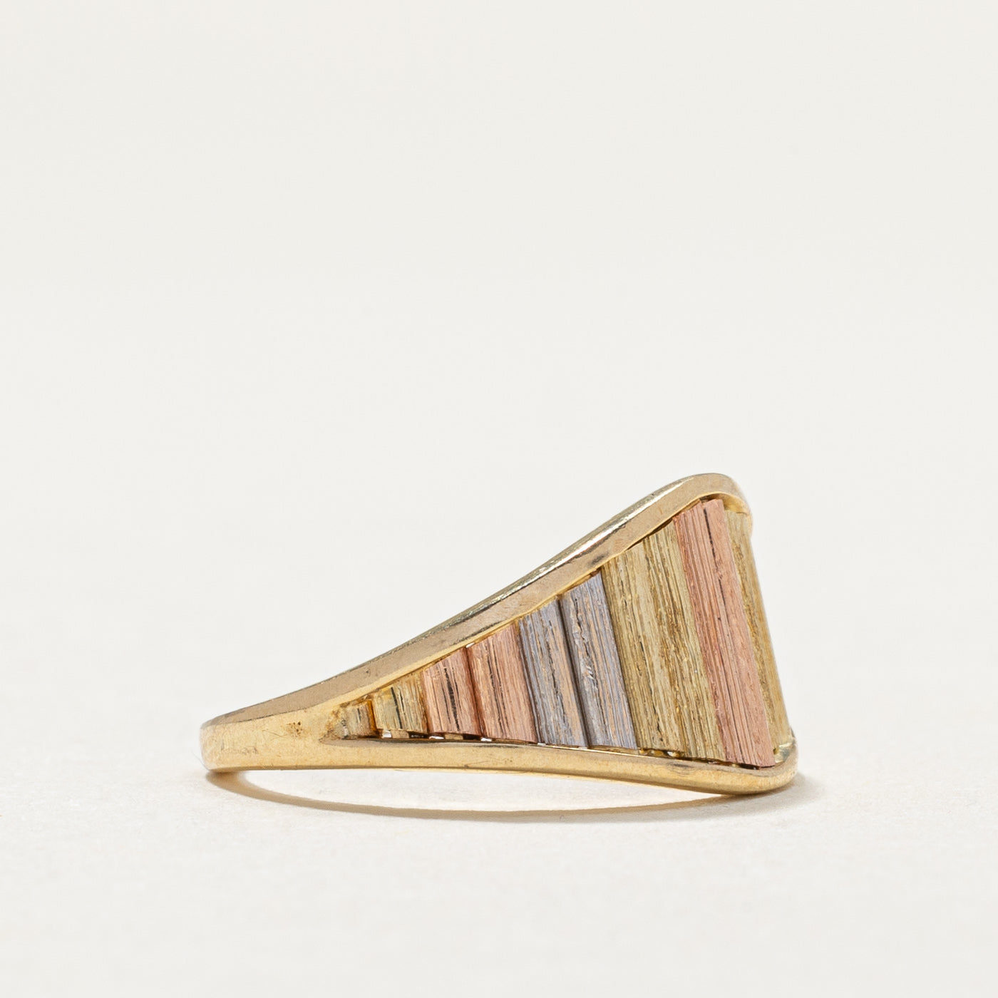 14K Tri-Tone Gold Fluted Tapered Ring - Size 3.5 | Elegant Stackable Band for Women | Perfect for Weddings, Anniversaries & Everyday Wear