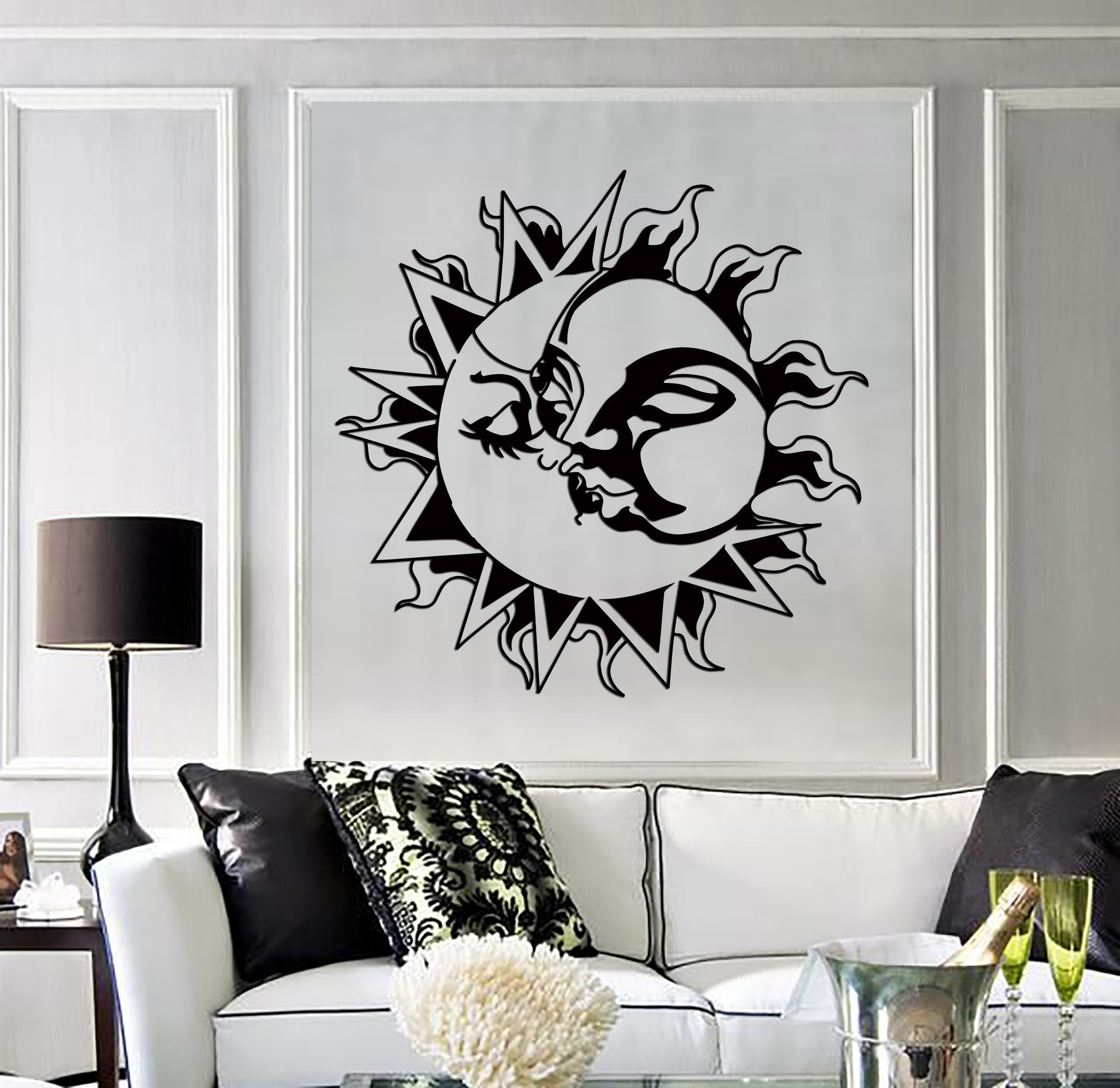 Vinyl Decal Wall Stickers - Sun Kissing Moon Love Design, Romantic Home Decor for Living Room, Bedroom, Nursery | Easy Peel & Stick | Perfect for Wall Art, DIY Home Improvement & Gift Giving (z2210)