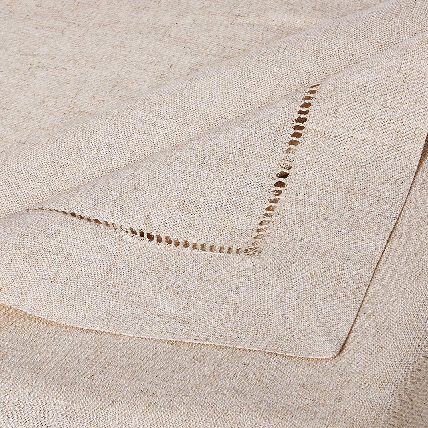 Fennco Styles Toscana Contemporary Hemstitched Linen Blend Tablecloth 65 x 180 Inches - Elegant Dining Table Cover for Dinner Parties, Weddings & Home Decor (Natural) | Perfect for Formal Events, Holiday Gatherings & Restaurant Settings