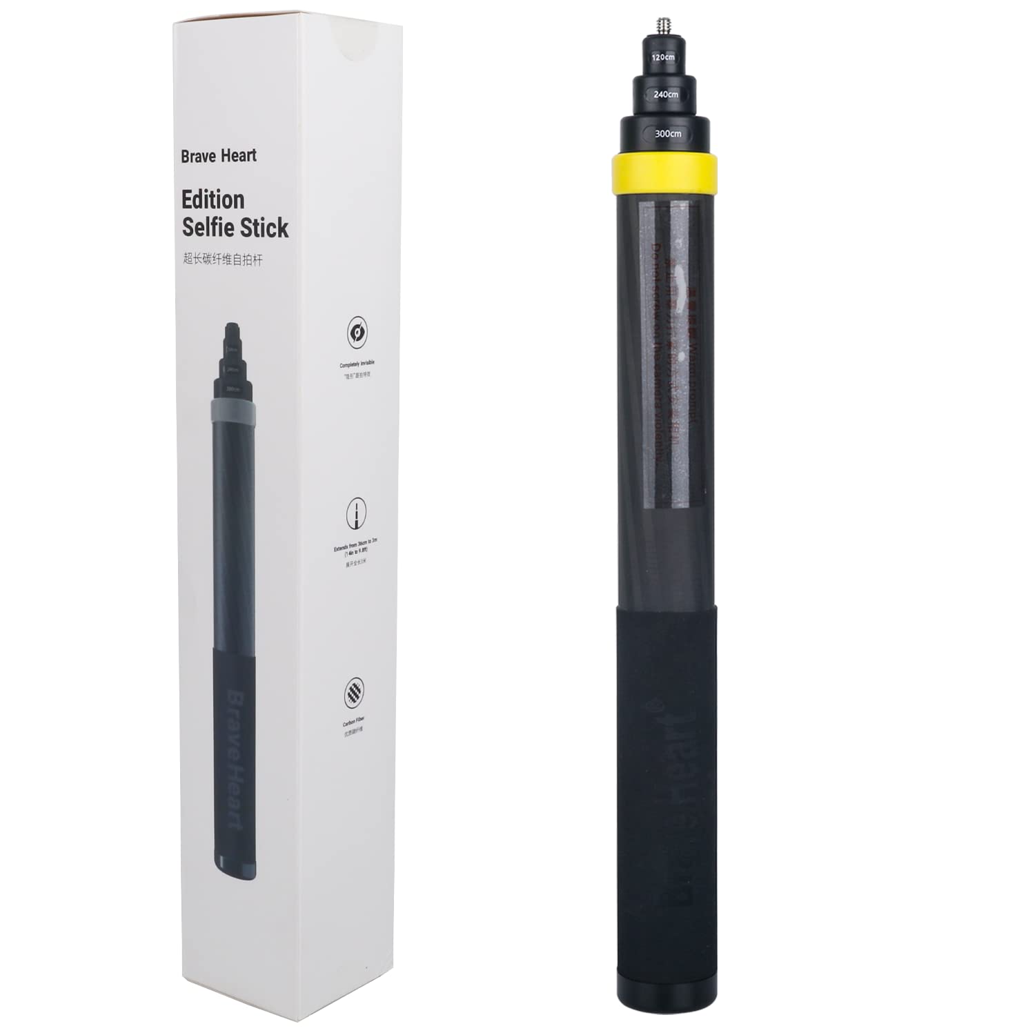 3M 9.8ft Carbon Fiber Extended Edition Invisible Selfie Stick for Insta360 X4 X3 ONE X2 ONE R ONE X ONE RS GO 2 ONE Action Camera (Yellow) - Perfect for Vlogging, Travel Adventures, and 360° Photography