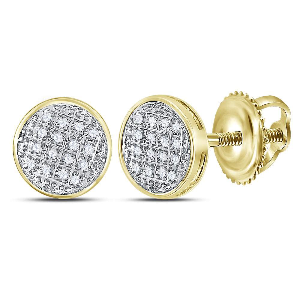 10kt Yellow Gold Men's Round Diamond Cluster Stud Earrings - 1/12 Cttw, Perfect for Gifts, Weddings & Special Occasions