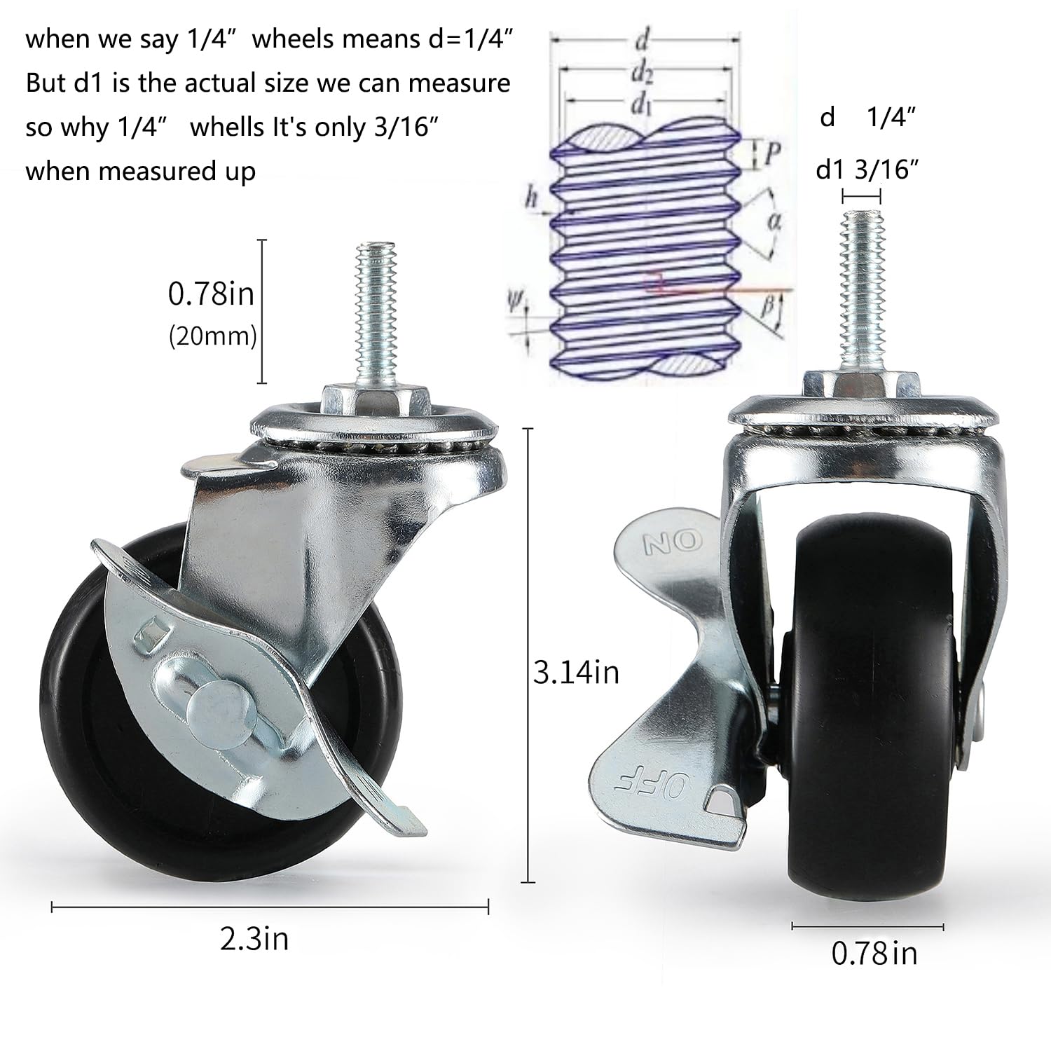 Heavy Duty Caster Wheels for Wire Shelving - 0.75