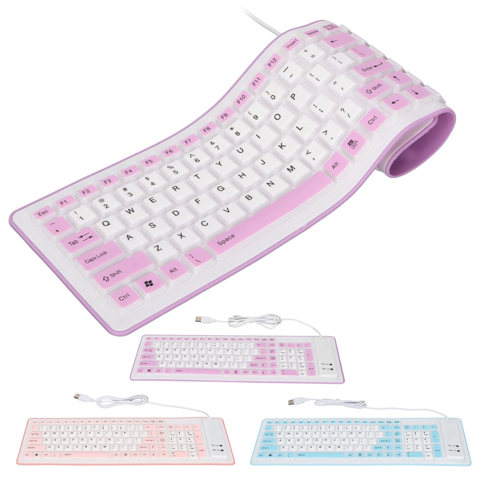 103-Key Foldable Silicone Keyboard - Wired USB Silent Soft Touch Waterproof Rollup Keyboard for PC & Laptop - Perfect for Office, Travel, and Home Use