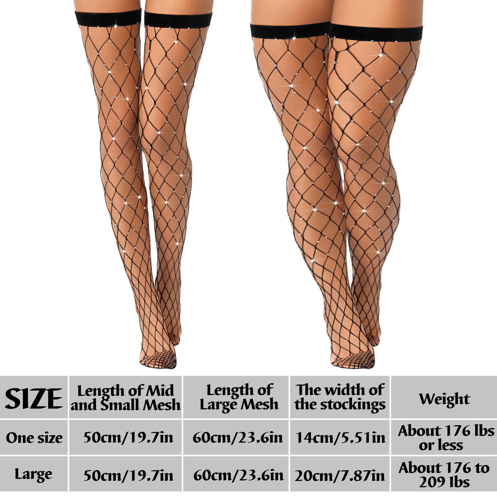 BBTO 3 Pairs Rhinestone Fishnet Thigh High Stockings for Women - Sexy Elastic Mesh Socks & Pantyhose for Party, Cosplay, Halloween & Night Out