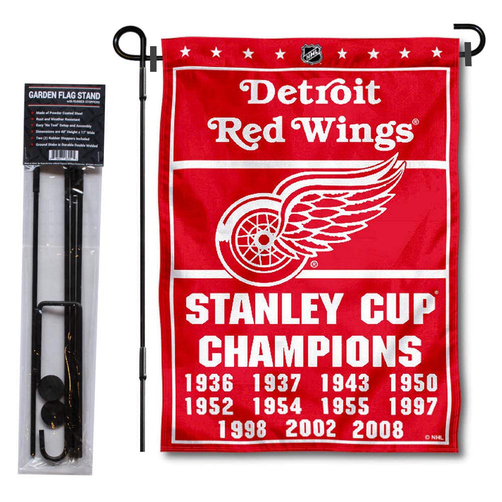 Detroit Red Wings 11-Time Champions Garden Flag with Pole Stand - Perfect for NHL Fan Yards, Sports Decor & Hockey Team Pride