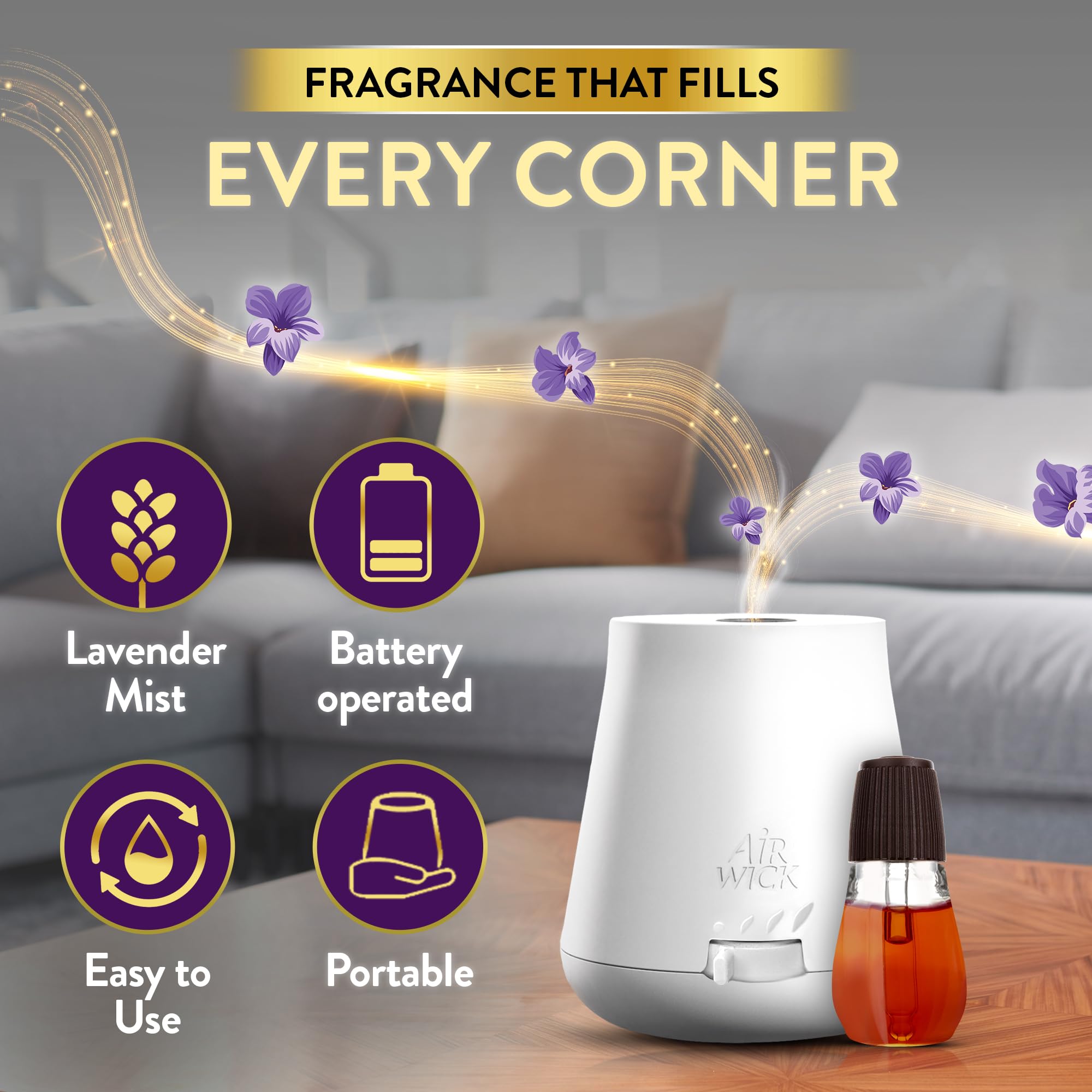 Air Wick Essential Mist Automatic Fragrance Diffuser Refill, Relaxing Lavender Scent - 20ml | Natural Essential Oil Air Freshener Refill for Home & Office | Automatic Spray for Bedroom, Bathroom & Living Room