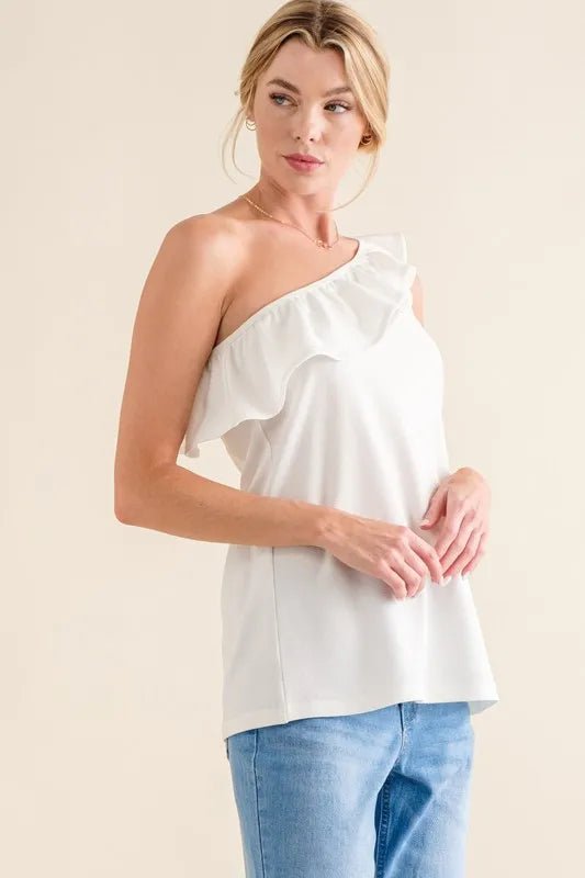 And The Why Ruffle One Shoulder Sleeveless Tank Top for Women - Chic Summer Blouse for Casual Outings & Date Nights