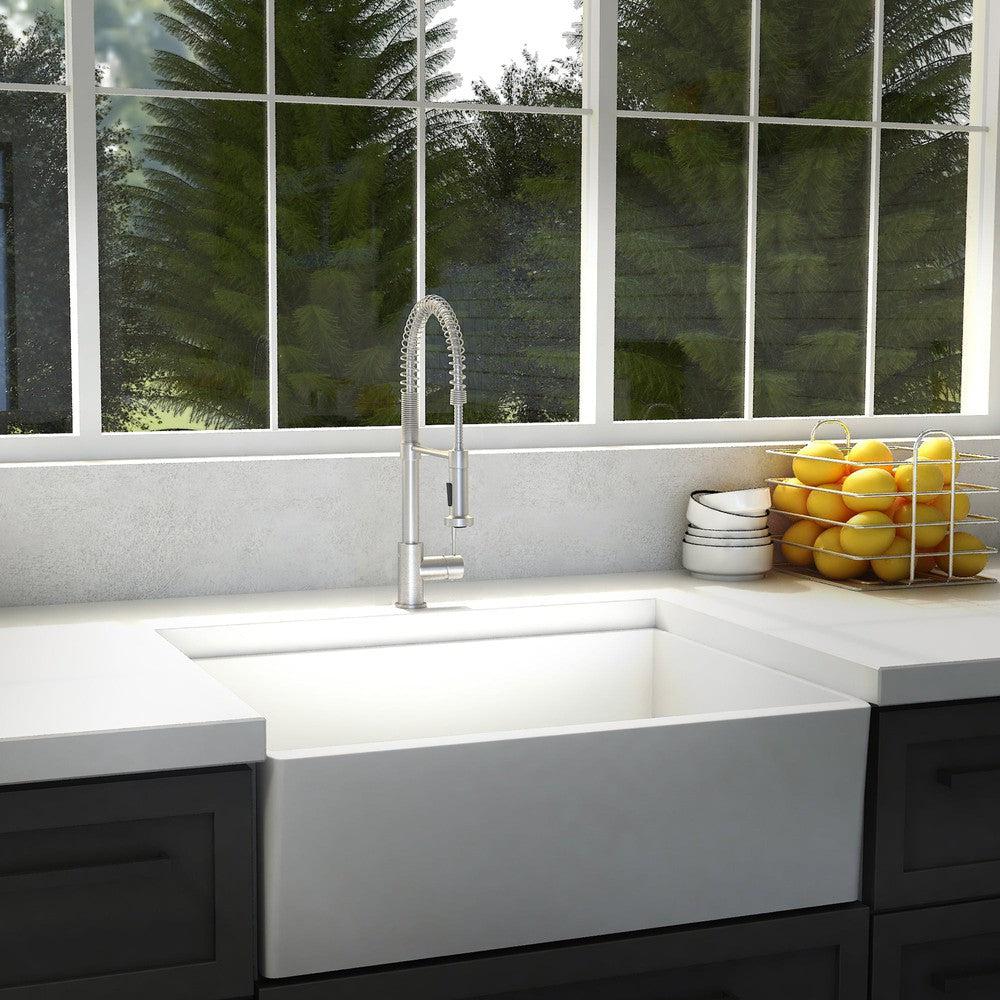 ZLINE Apollo Pull Down Spring Single Handle Kitchen Faucet in Brushed Nickel - High Arc Modern Design for Easy Dishwashing & Food Prep, Perfect for Home & Restaurant Kitchens (APL KF BN)