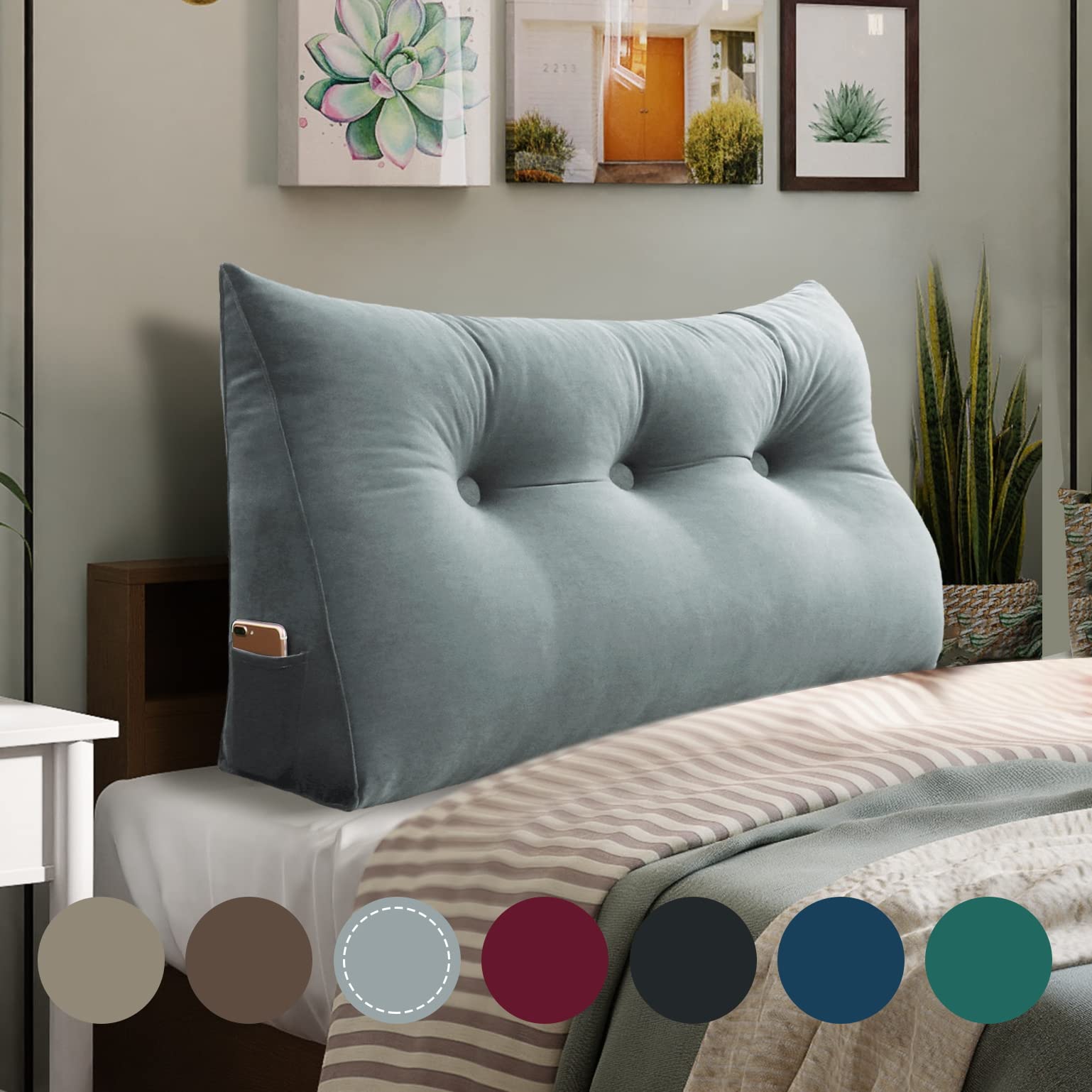 Bed Wedge Pillow for Sitting Up - Large Triangular Backrest Cushion for Daybed & Couch (Light Gray)