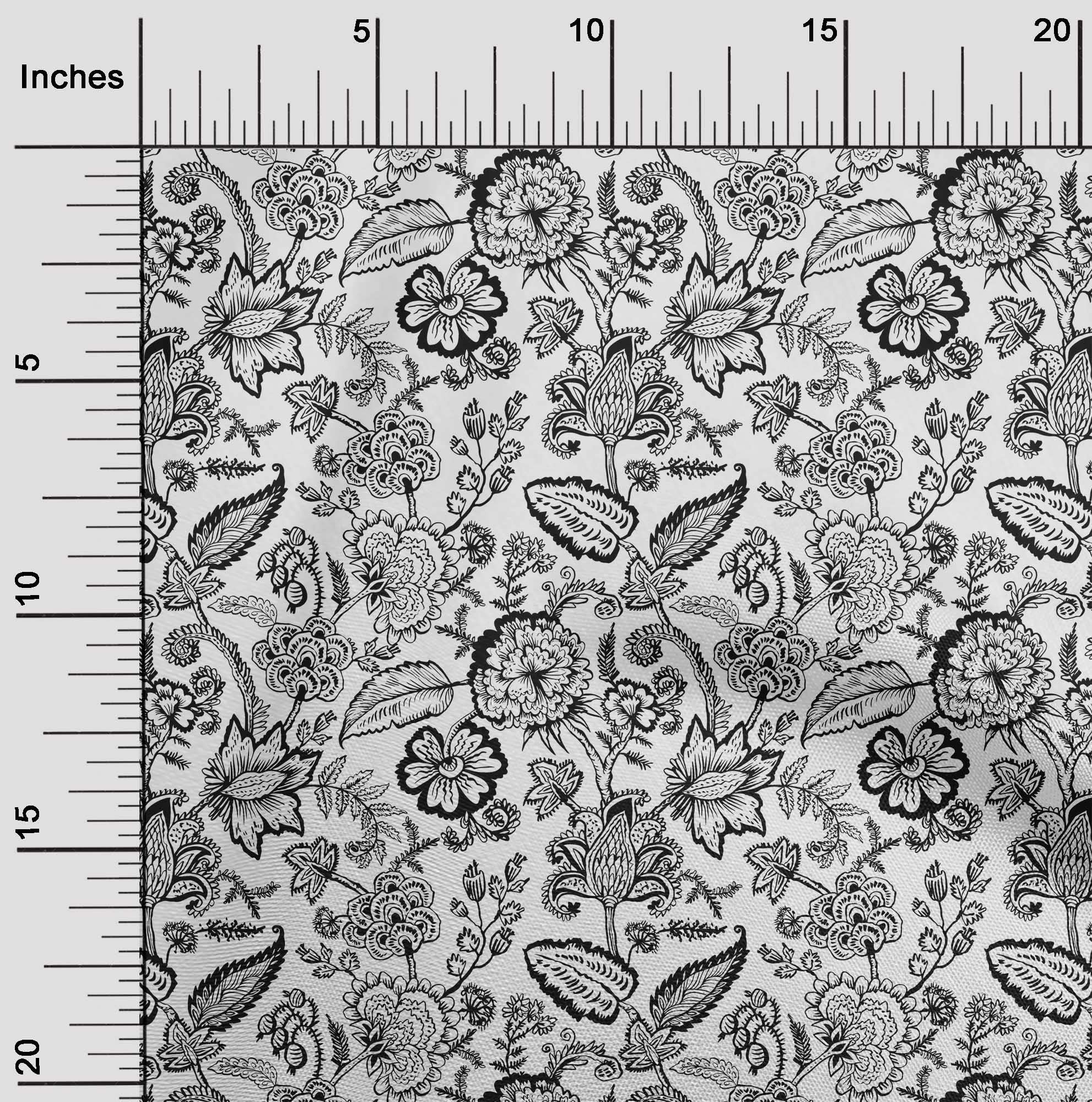 oneOone Viscose Chiffon Black Fabric - Jacobean Floral Printed Sewing Material by The Yard (42 Inch Wide) for DIY Clothing, Dresses, Scarves & Home Decor Projects